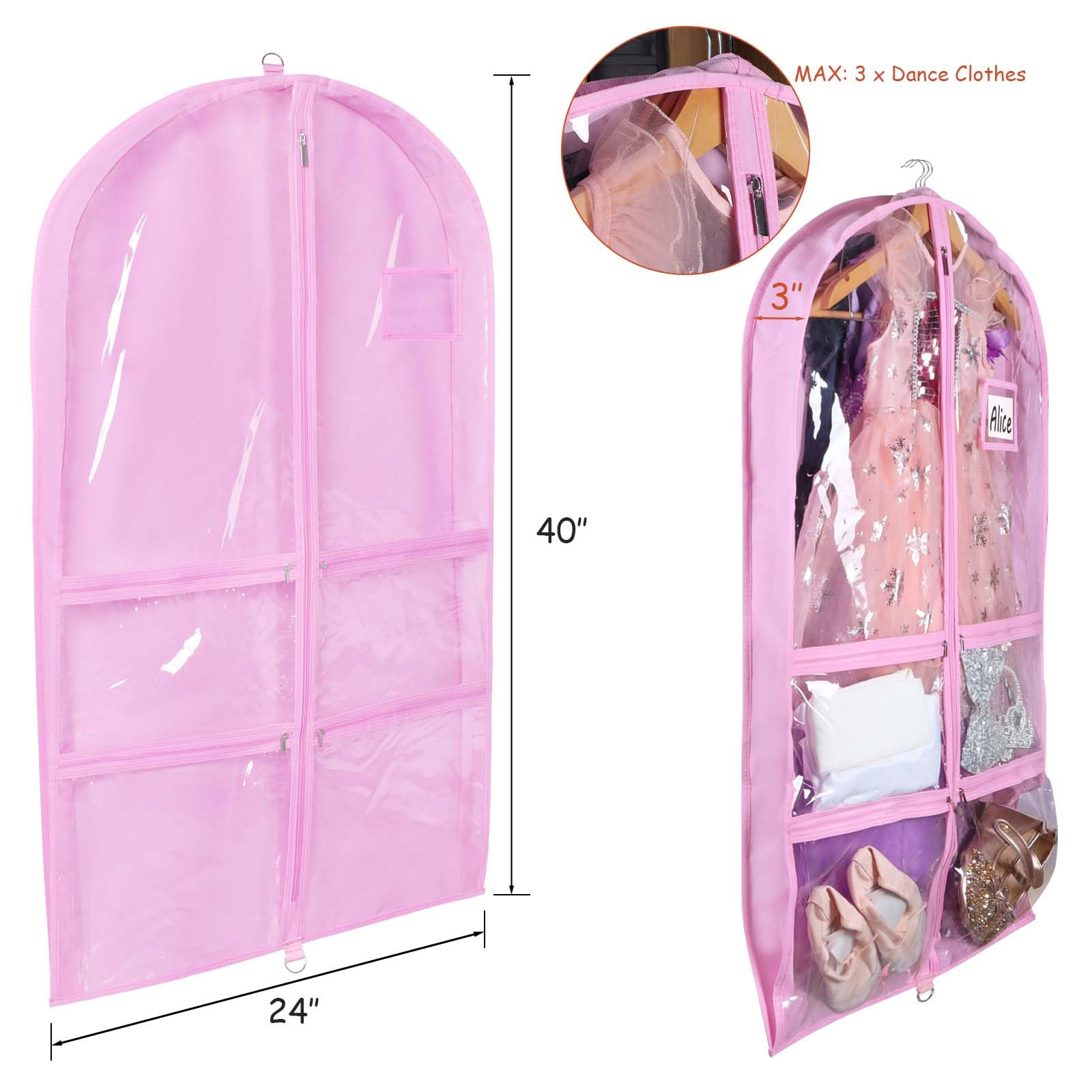 Syeeiex Clear Dance Costume Garment Bag with 3 Gussetes(2 Pack),40 Garment Bags for Dance Costumes,Kids Dance Garment Bag with