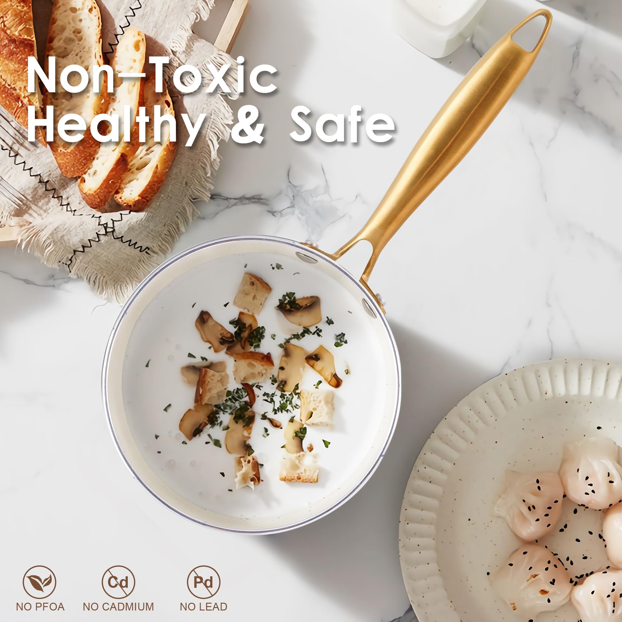 Granite Nonstick Cookware Set - Kitchen Pots and Pans With Dutch Oven, Frying Pan, Saucepan, Saut   Pan, Utensils - Gold Cookwar