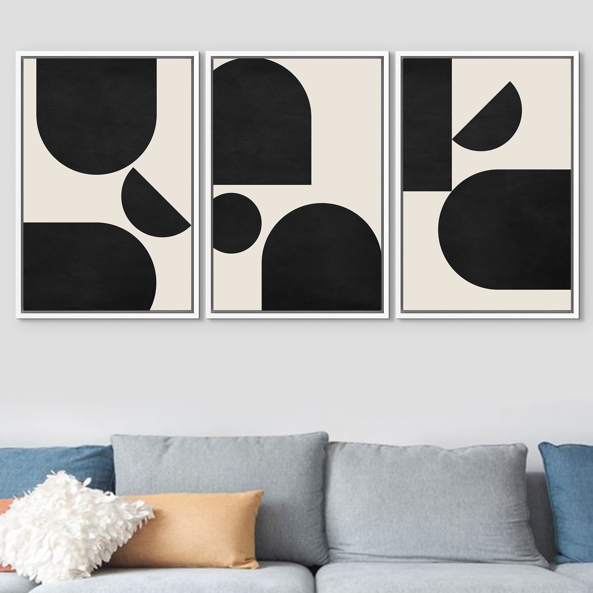 Signford Framed Canvas Print Wall Art Set Geometric Semi Circle Arch Polygons Abstract Shapes Illustrations Modern Art Bohemian