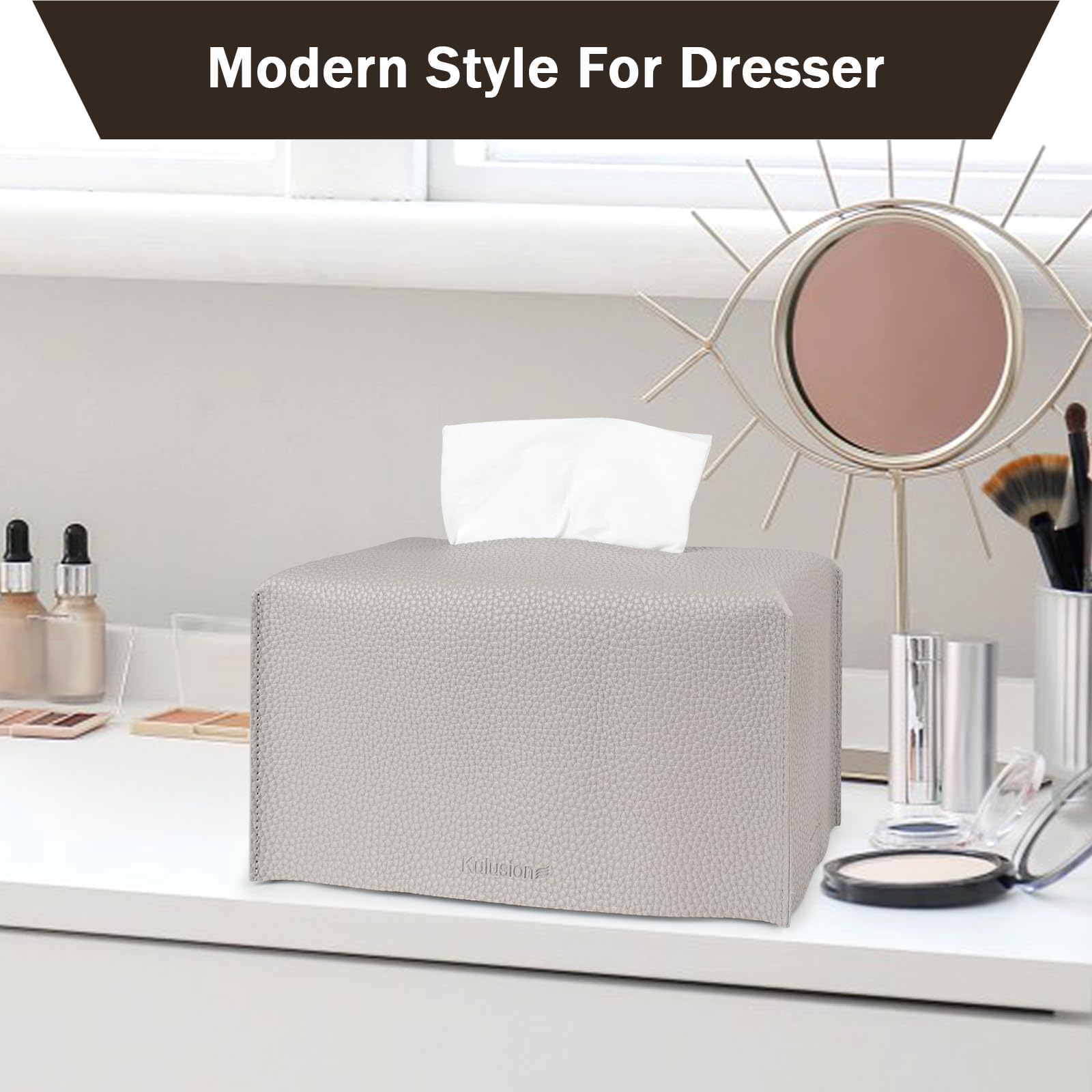 2Pcs Tissue Box Cover Holder, Rectangular With Bottom Belt - Pu Leather Tissue Cover Decorative Organizer For Tabletop, Bathroom