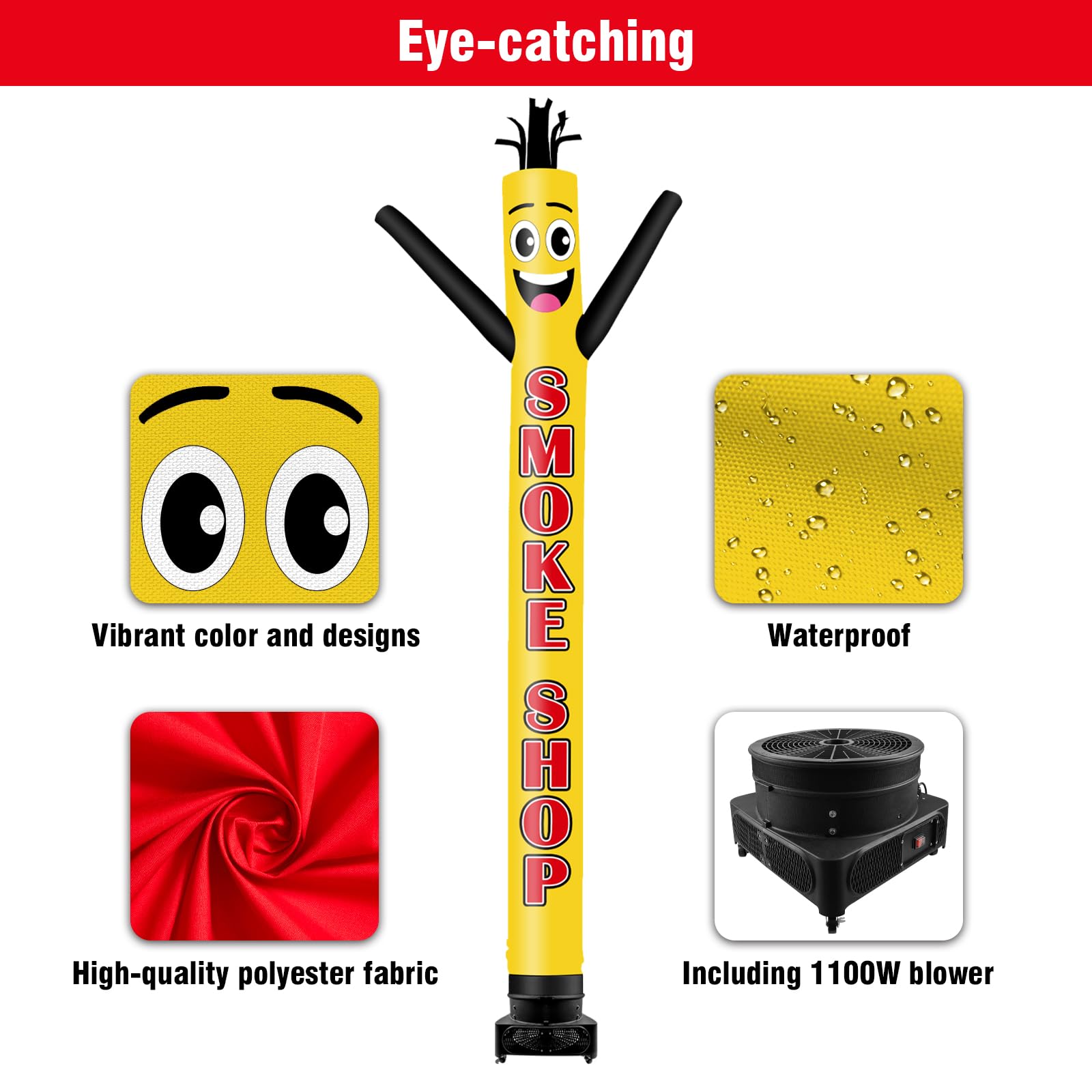 GOODENY 20FT Tall Inflatable Tube Man Smoke Shop Wacky Wavy Dancing Guy with 1.5 HP Weather-Resistant Blower (18  Diameter) for