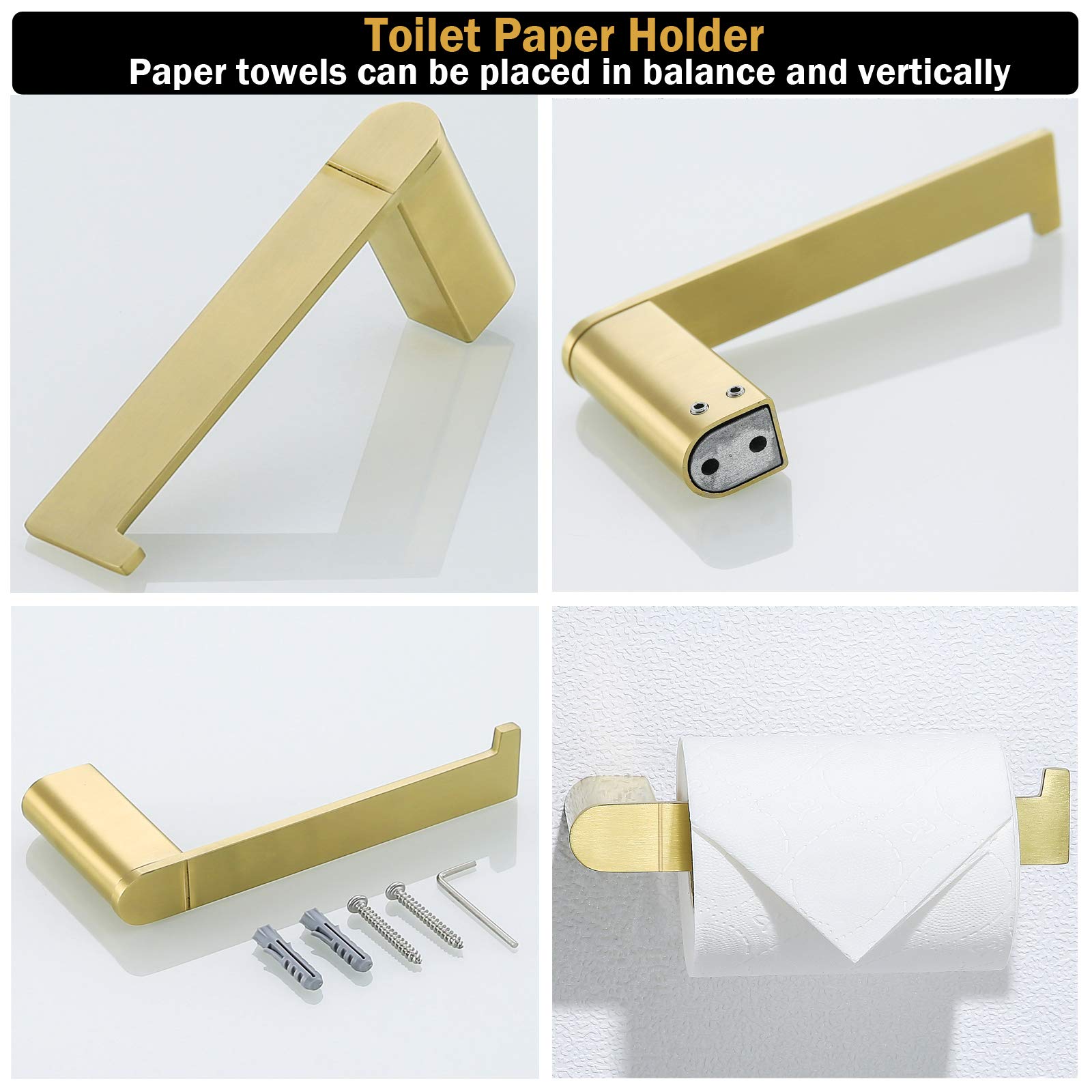 Random Brushed Gold Towel Bar Set 4 Piece Bathroom Hardware Set Include 18 Inch Towel Holder Toilet Paper Holder And 2 Towel Hoo