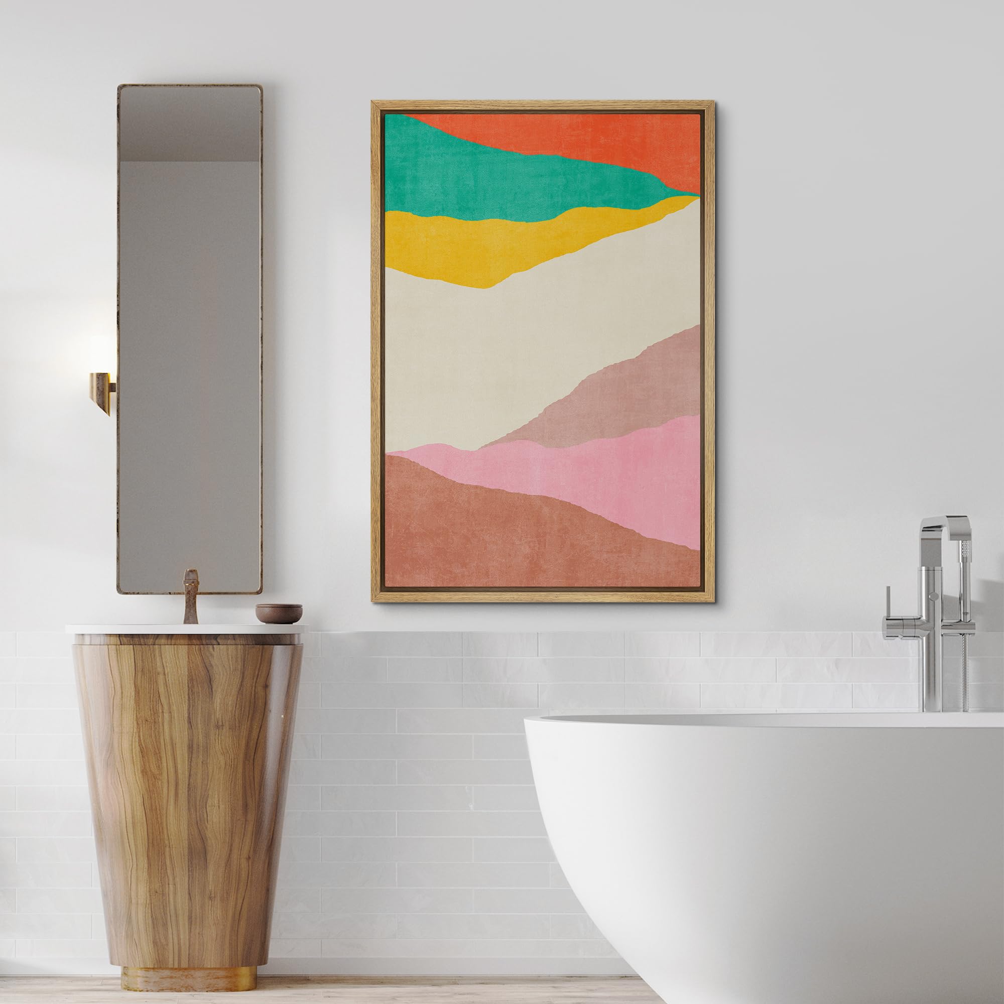 Signford Framed Canvas Print Wall Art Vibrant Paint Stroke Landscape Abstract Geometric Illustration Minimalism Decorative Color