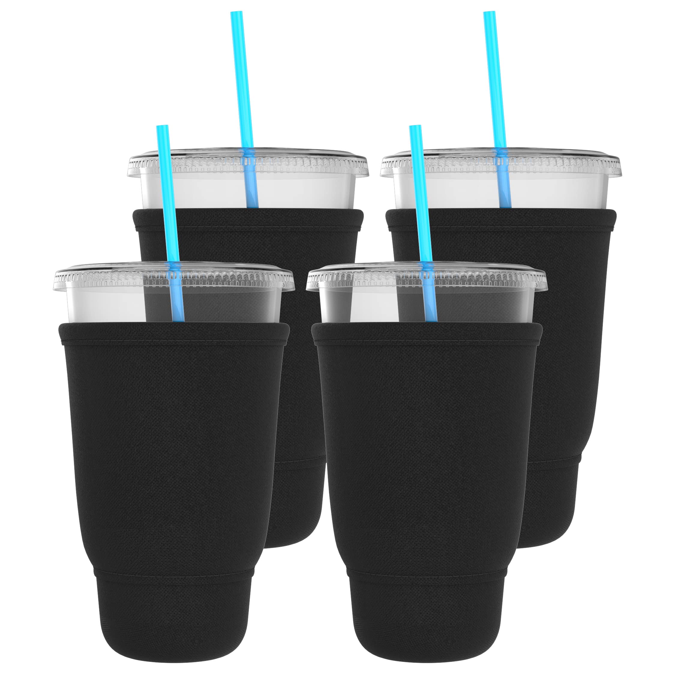 Tahoebay Iced Coffee Sleeves (4-Pack) Fits Large Drive-Thru Cups - Insulated Holders For Cold Drinks, Boba Tea, Shakes, Juice (B