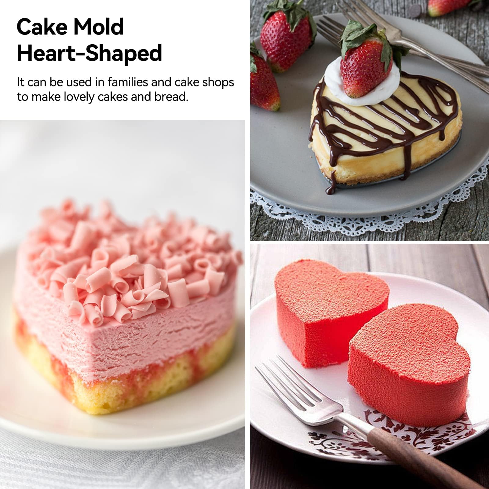 Beufee Cake Mold Heart Shape, 2Pcs Cake Pan Carbon Steel Mini Springform Pans Cake Molds For Baking With Removable Base Nonstick