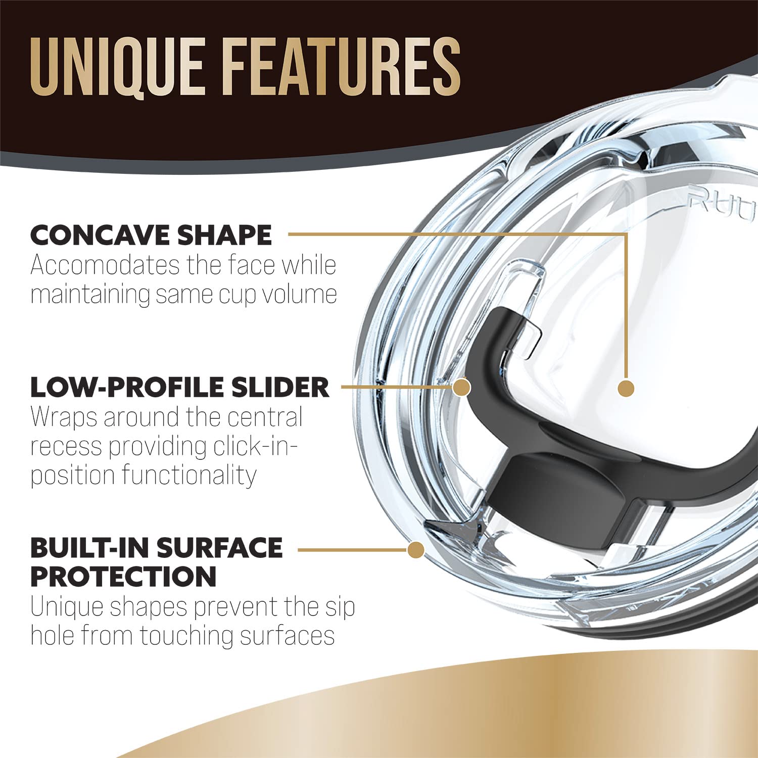 Ruumi Nose Recess Tumbler Lid (Black) - Compatible With 20 Oz Yeti Rambler, Ozark Trail, Swig - See Chart For Other Brands/Sizes
