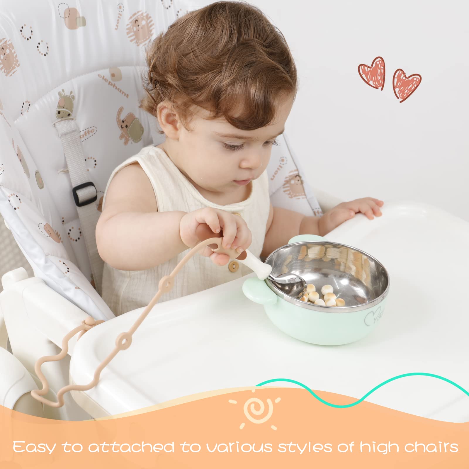 SMAutoLife Toddler Utensils,Silicone Stretch Lids for Fork and Spoon,Holder Strap Food Grade Silicone Keep Fork and Spoon Off Th