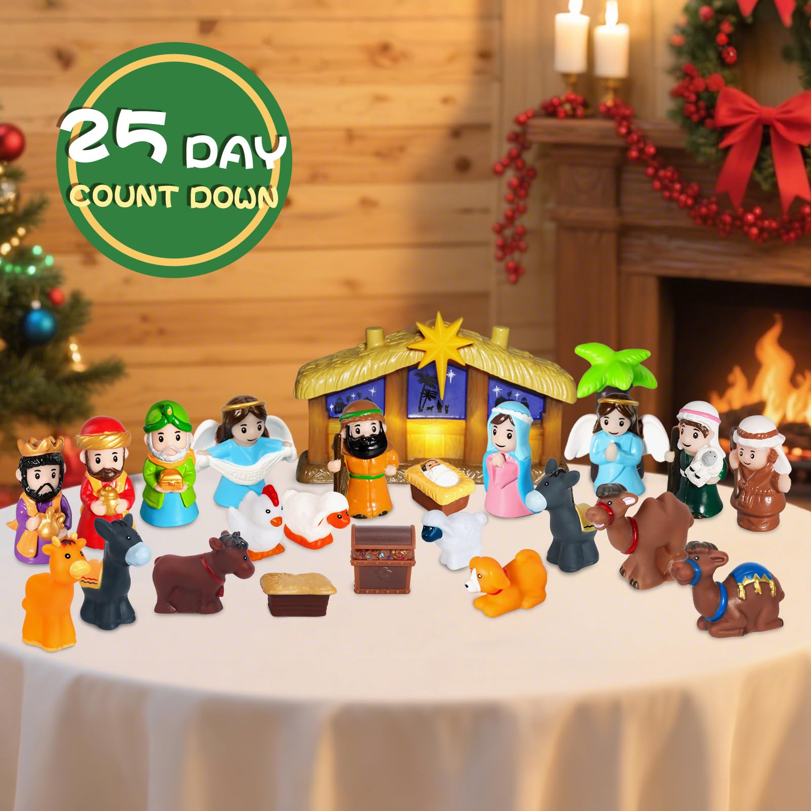 Nativity Advent Calendar 2025 Kids with Light, 25 Days Christmas Countdown Christian Advent Calendar Kids Nativity Play Set, Sma