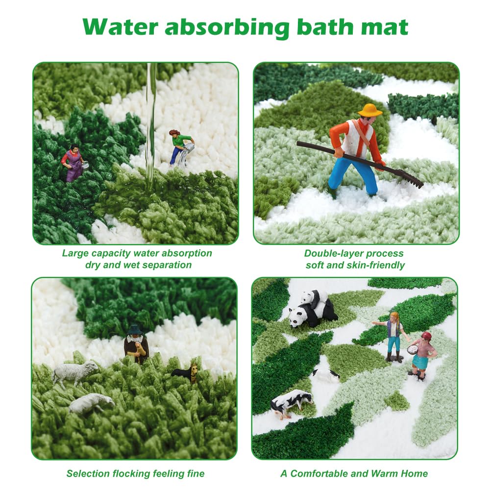 Baahrnom Tufted Bathroom Rugs 32'' X 20'' Extra Soft Green Bath Mat Machine Washable Cute Leaf Rug Non Slip Durable For Kitchen