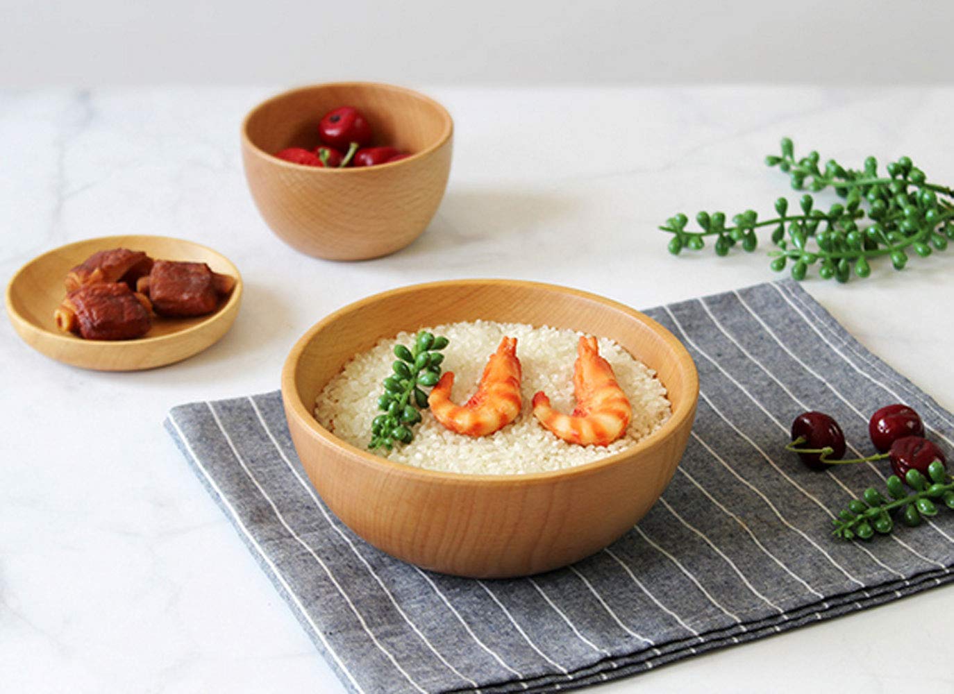 Lheng Wooden Bowl Bamboo Bowls Versatile Usage Great For Salad Soup Cereal Fruits Nuts Food Side Dishes - Decorative Modern Serv