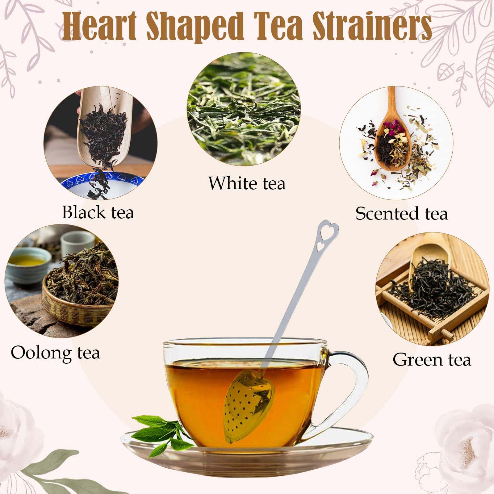 Ziivard 50 Pieces Tea Infuser Stainless Steel Long Grip Spoon Loose Tea Leaf Filter Heart Shaped Mesh Tea Strainer,Great Gift Fo
