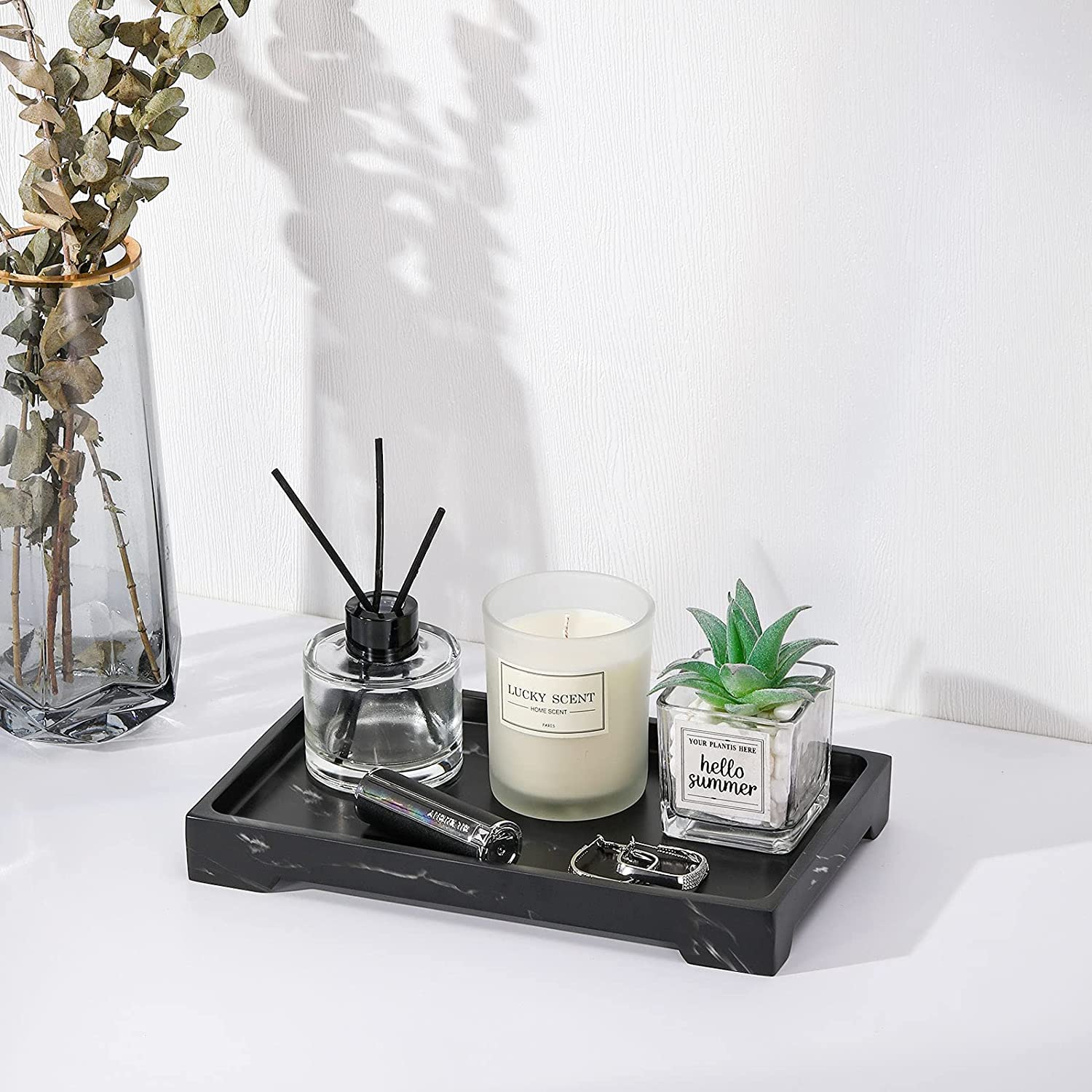 Luxspire Vanity Tray, Bathroom Tray Toilet Tank Storage Tray, Resin Kitchen Sink Trays, Vanity Countertop Organizer For Candles