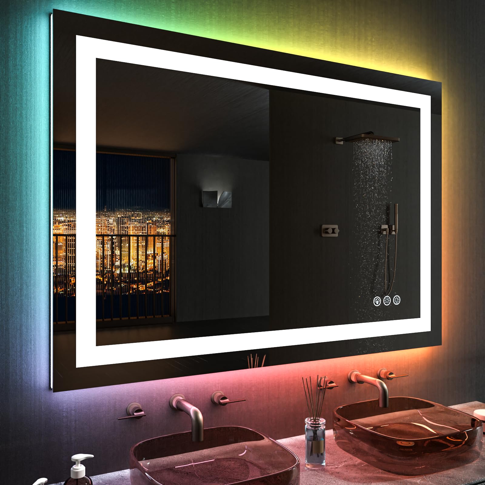 Loaao 48''X40'' Led Bathroom Mirror With Lights, Anti-Fog, Dimmable, Rgb Backlit + Front Lighted, Bathroom Vanity Mirror For Wal