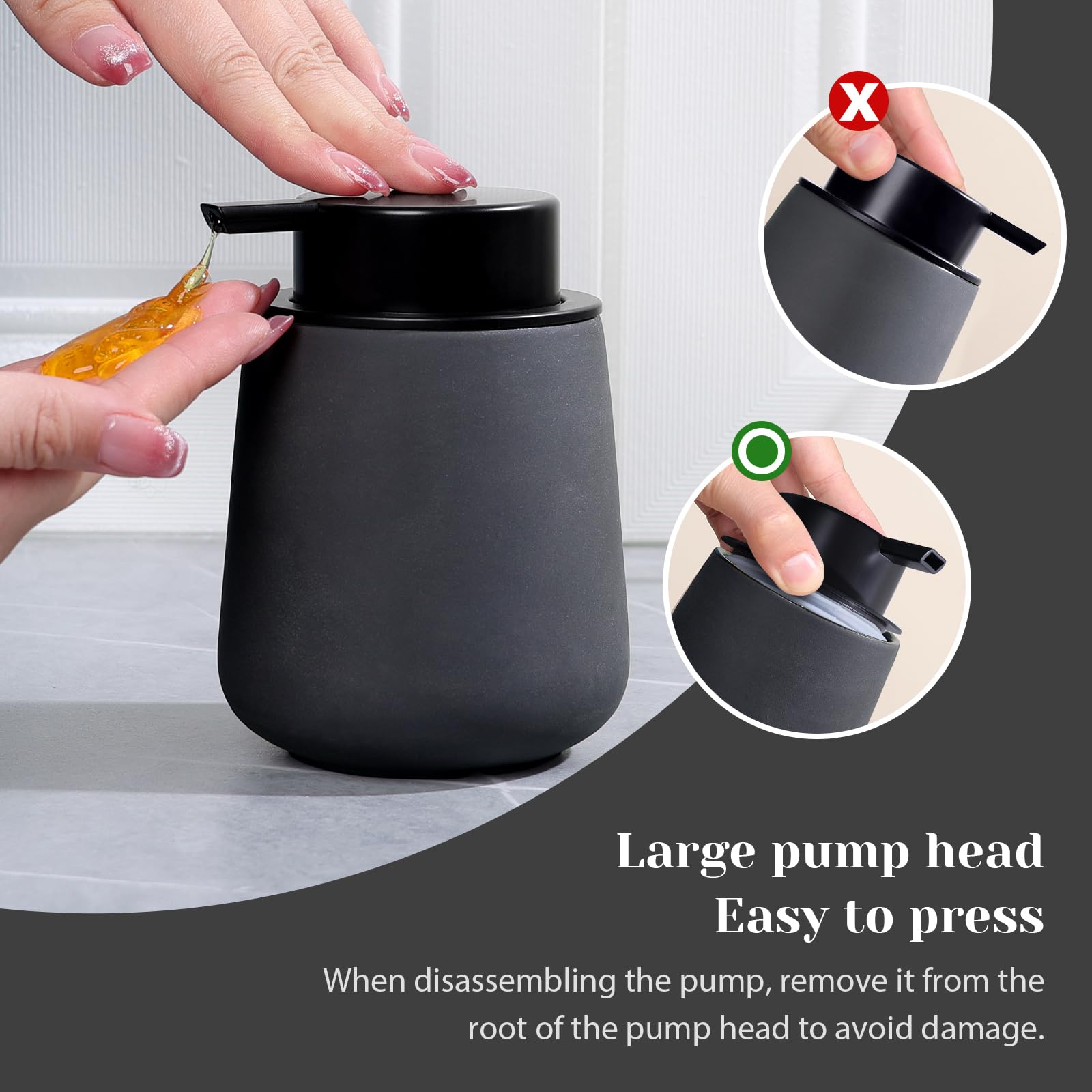 Ingofin Ceramic Lotion Dispenser - 12Oz Refillable Hand Soap Dispenser Bathroom, Modern Liquid Soap Dispenser With Pump, Dish So
