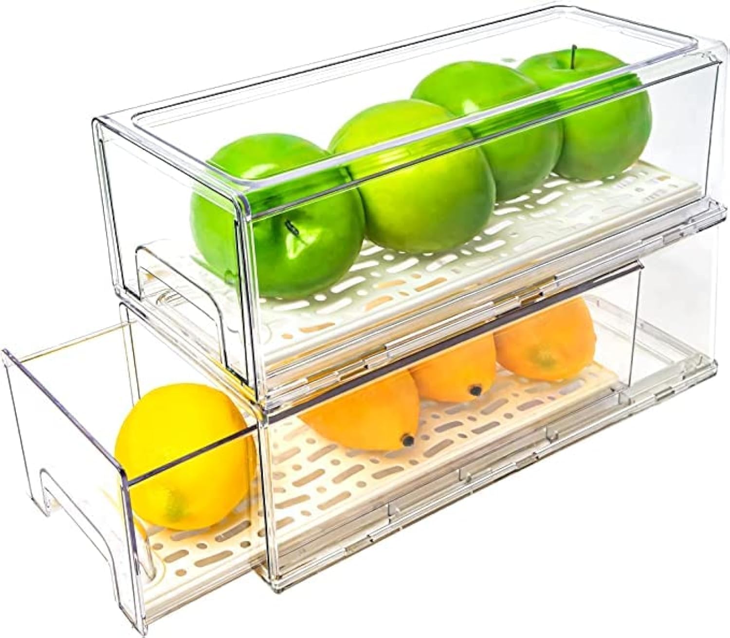 2 Pack Stackable Refrigerator Drawers Pull Out Bins Clear Fridge Drawer Organizer Food Storage Containers Plastic Veggie Fruit P