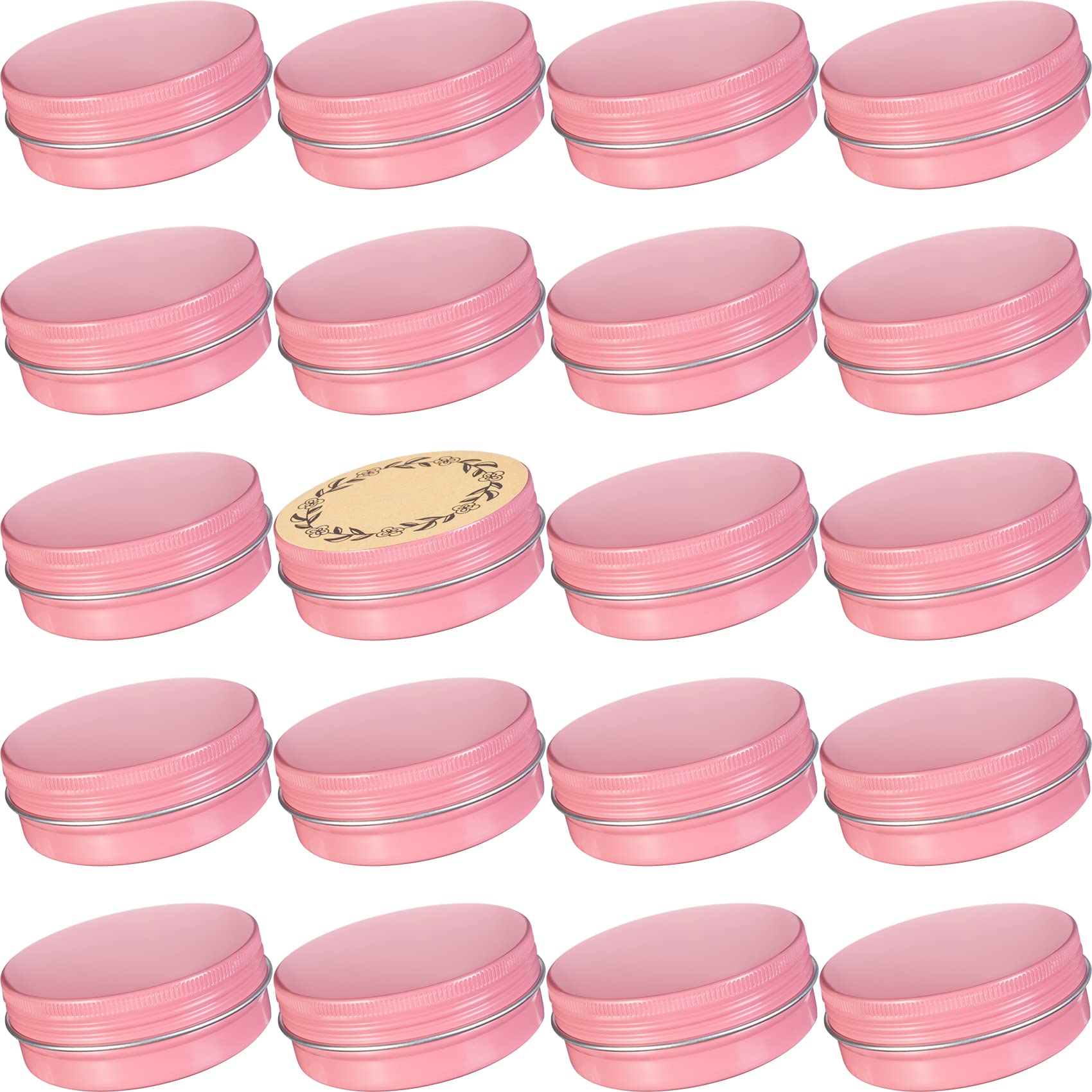 2 Oz / 60Ml Screw Top Aluminum Tin Jar With Screw Lid And Blank Labels - Pack Of 23 (Pink)