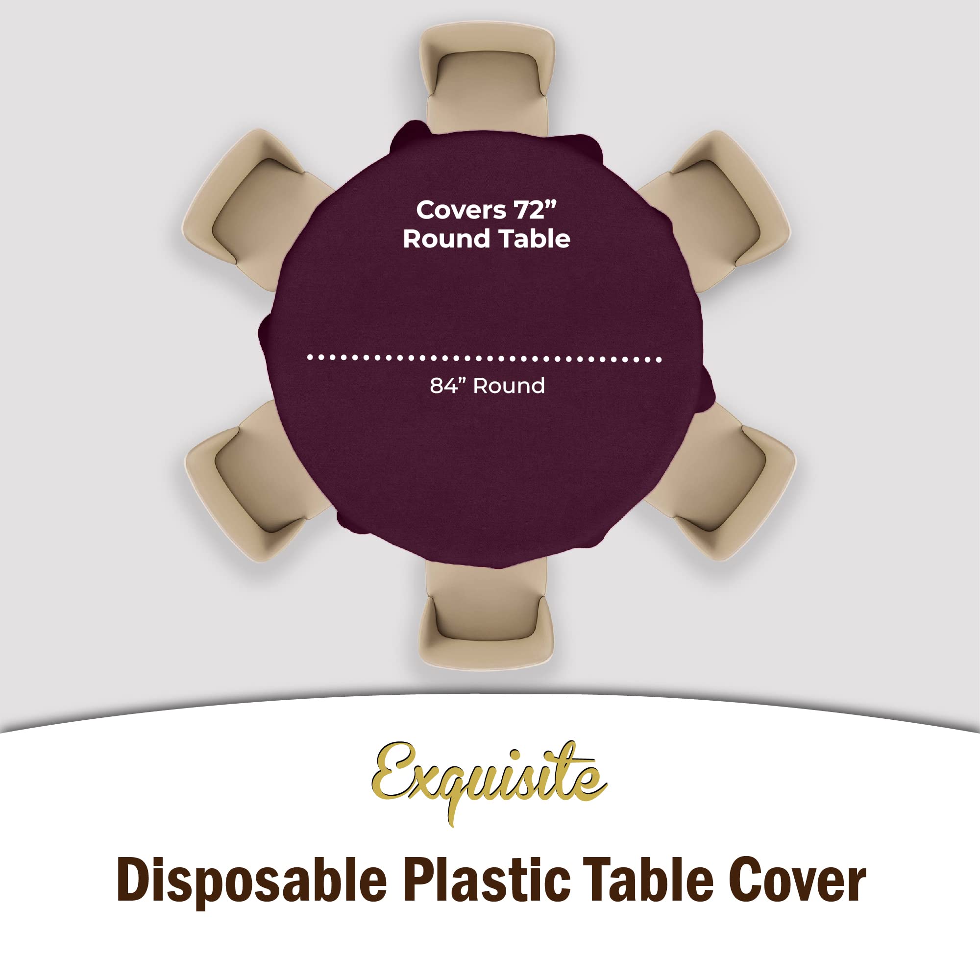 Exquisite 6-Pack Premium Plastic Tablecloth 84In. Round Plastic Table Cover - Plum