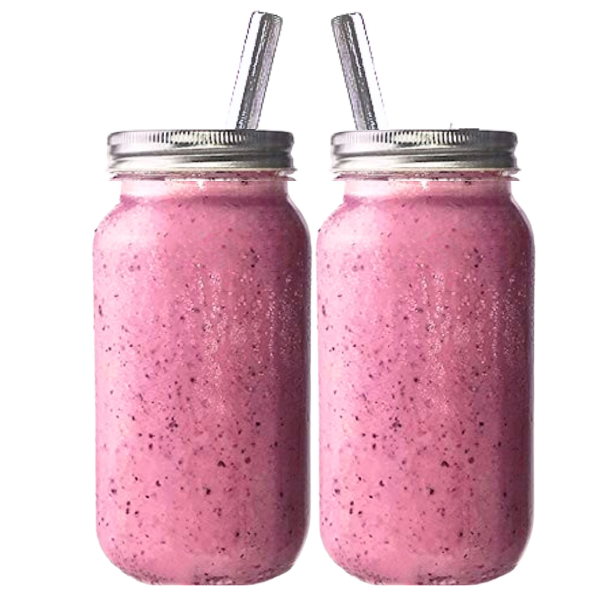 JARMING COLLECTIONS Reusable Freezer Safe Smoothie Cups with Lids and Straws - Mason Drinking Jar (2- 24oz)