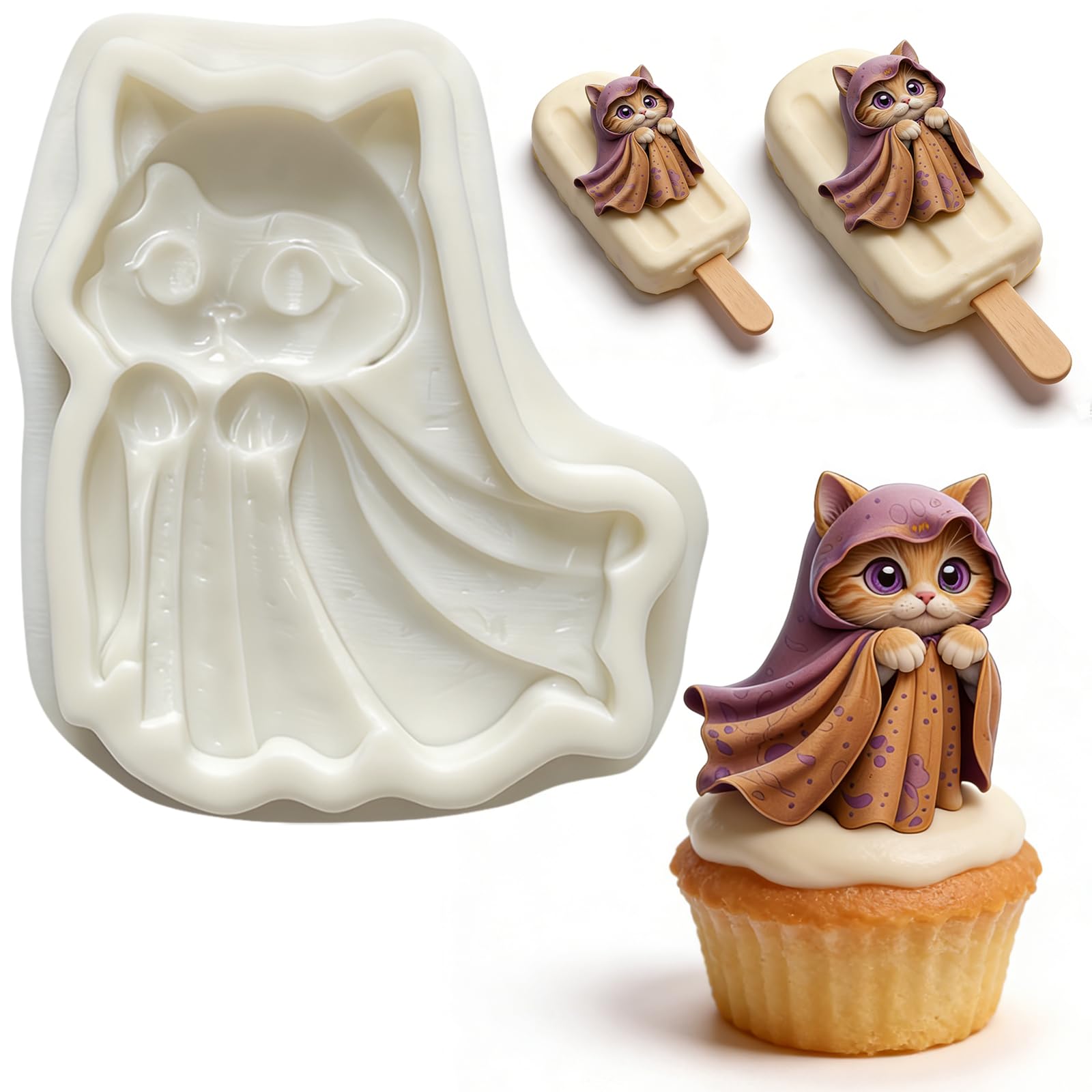 IKOJING Cute Cat Silicone Fondant Mold for Candy Cake Decorating Desserts