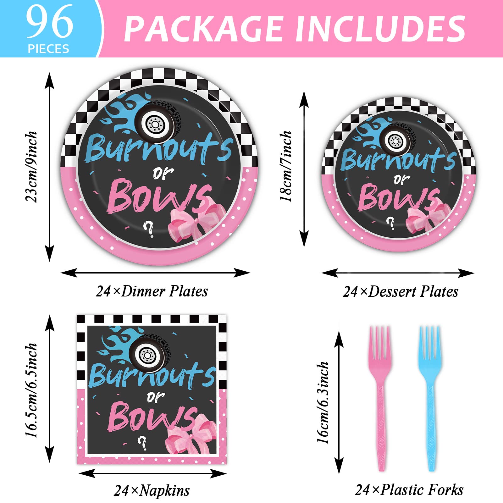 Chiazllta 96 Pcs Gender Reveal Burnouts Or Bows Party Plate And Napkins Supplies Disposable Boys Or Girls Tableware Decor Baby S