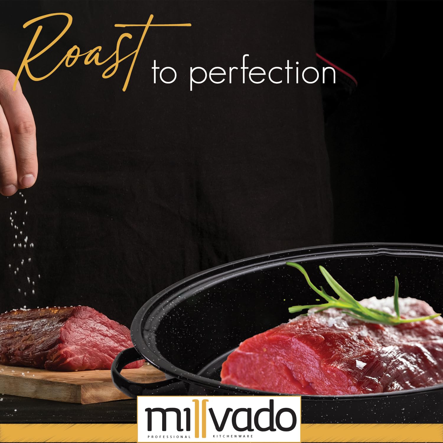 Millvado Roasting Pan With Lid, Thanksgiving Turkey Roaster Pan, Extra Large 20 Lb Capacity, 19'' Granite Oven Roaster Oval Shap