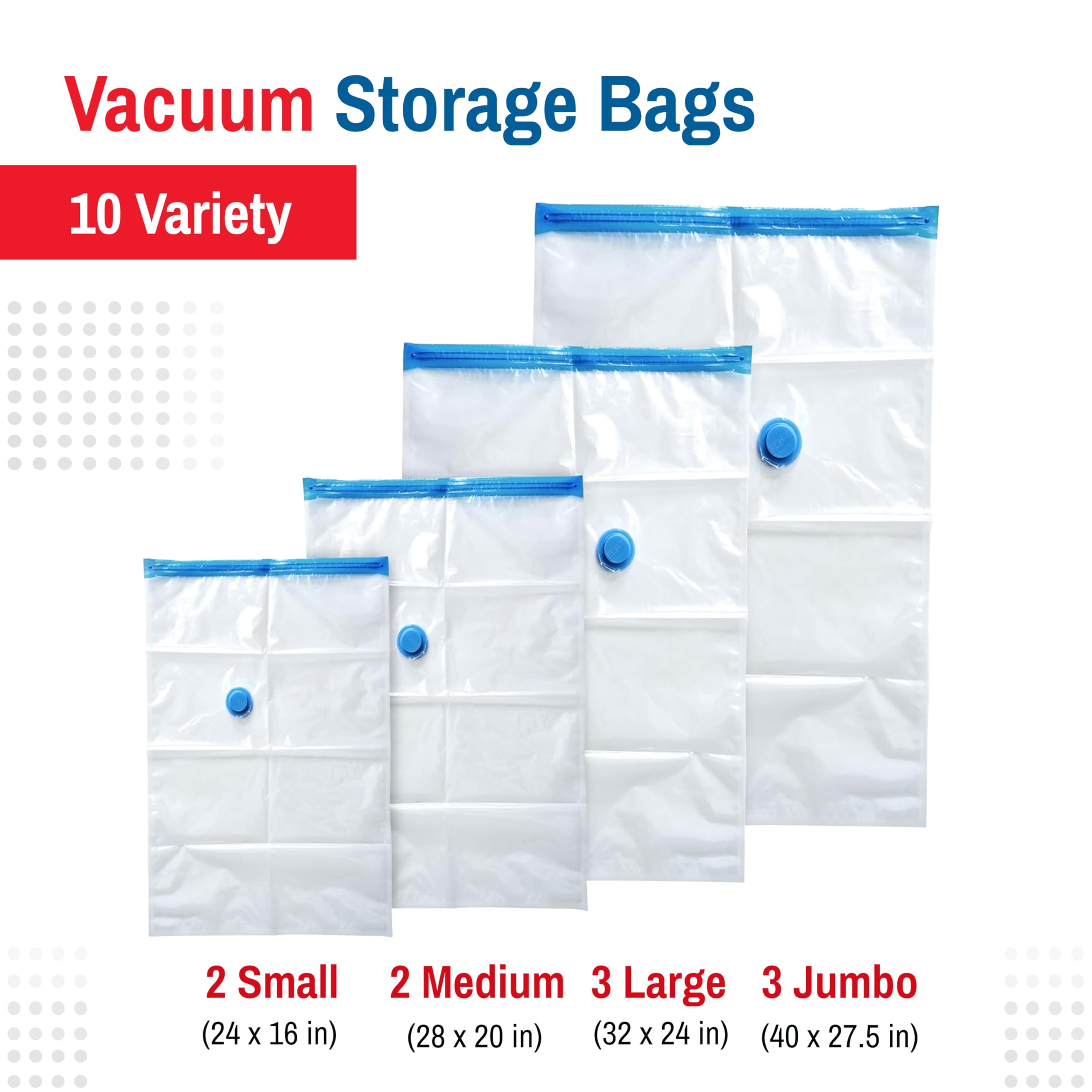 Spacesaver Vacuum Storage Bags (Variety 10-Pack) Save 80% on clothes Storage Space - comforters  Blankets  Bedding  clothing  Mattress Vacuum Bag - compression Seal for closet Storage  Pump for Travel
