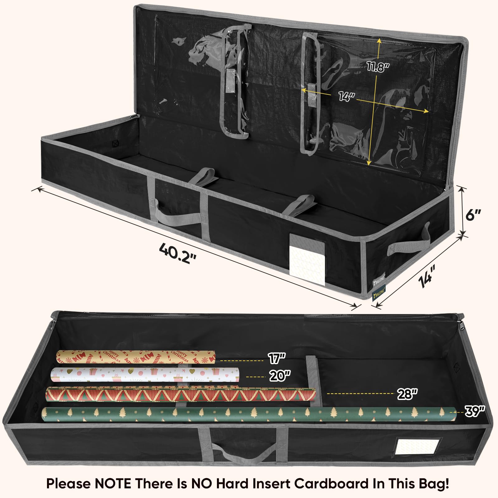 Baleine Soft Christmas Wrapping Paper Storage Bag, 40'' Durable Pe Gift Wrap Storage Bag With Flexible Partitions And Pockets Fo