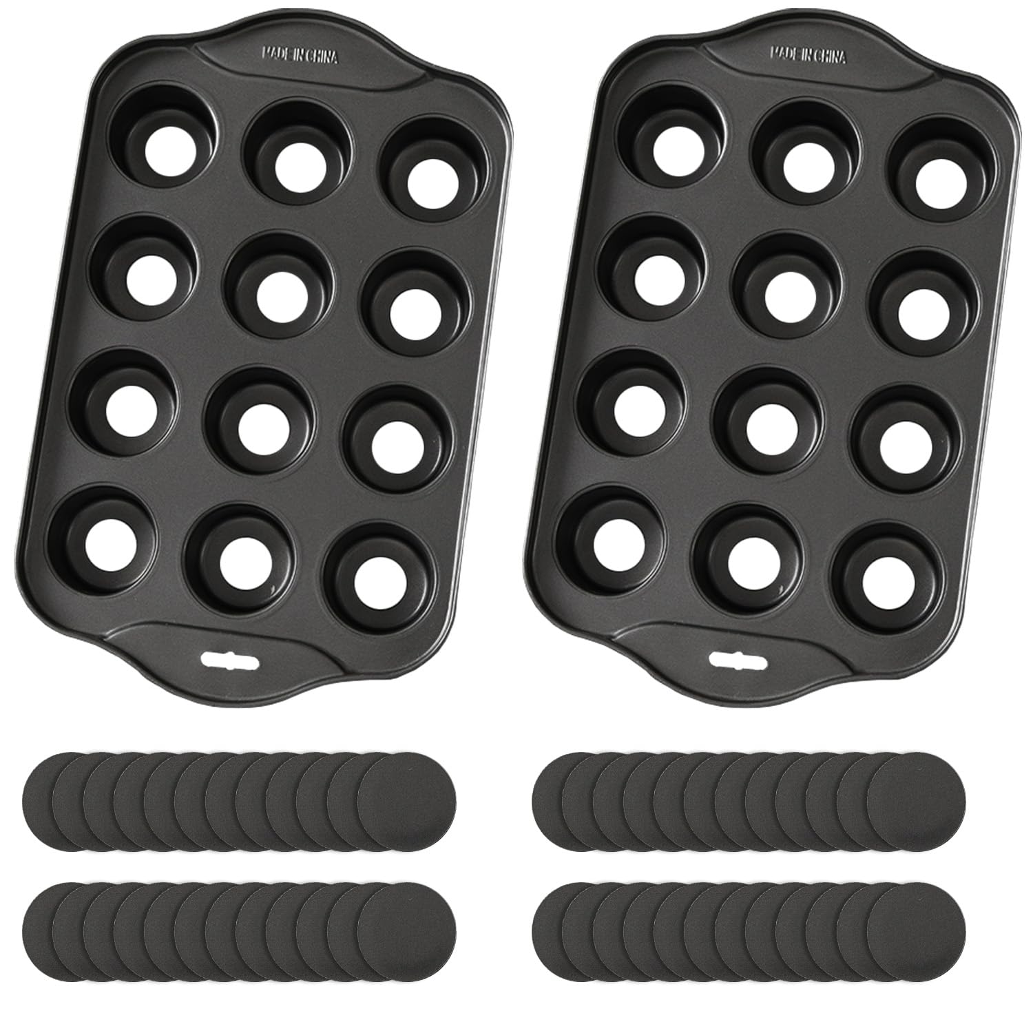 Plazotta 2 Pack 12 Cavity Mini Cheesecake Pan, Mini Muffin Baking Pan, Mini Cupcake Pan With Removable Bottom, Round