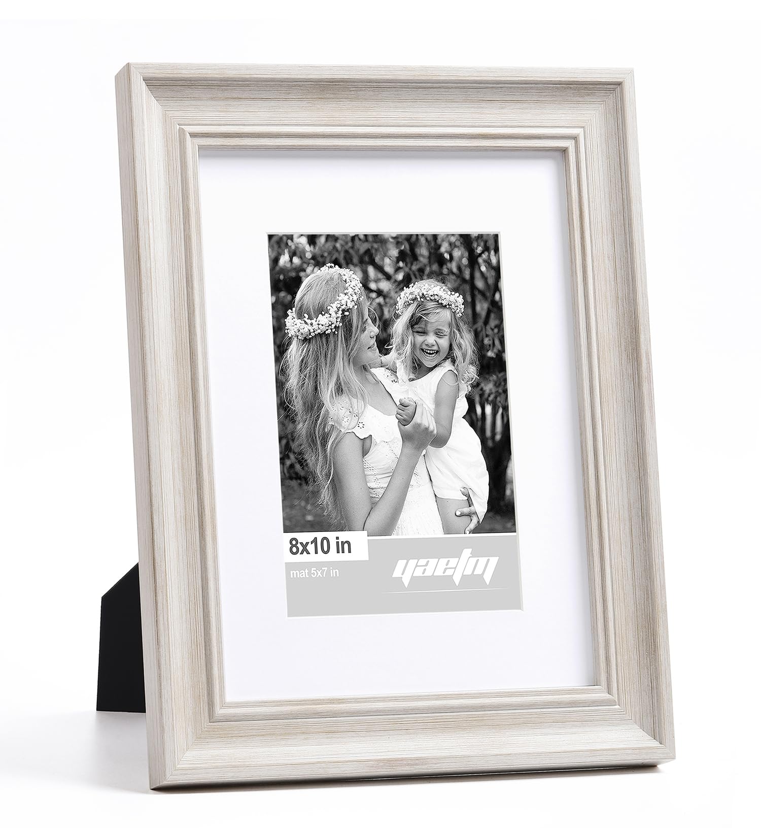 Yaetm 8x10 Picture Frame Matted to 5x7 Set of 4, 1.4    Wide Molding & Rustic White Photo Frames 8 x 10 with Tempered Glass, Dis