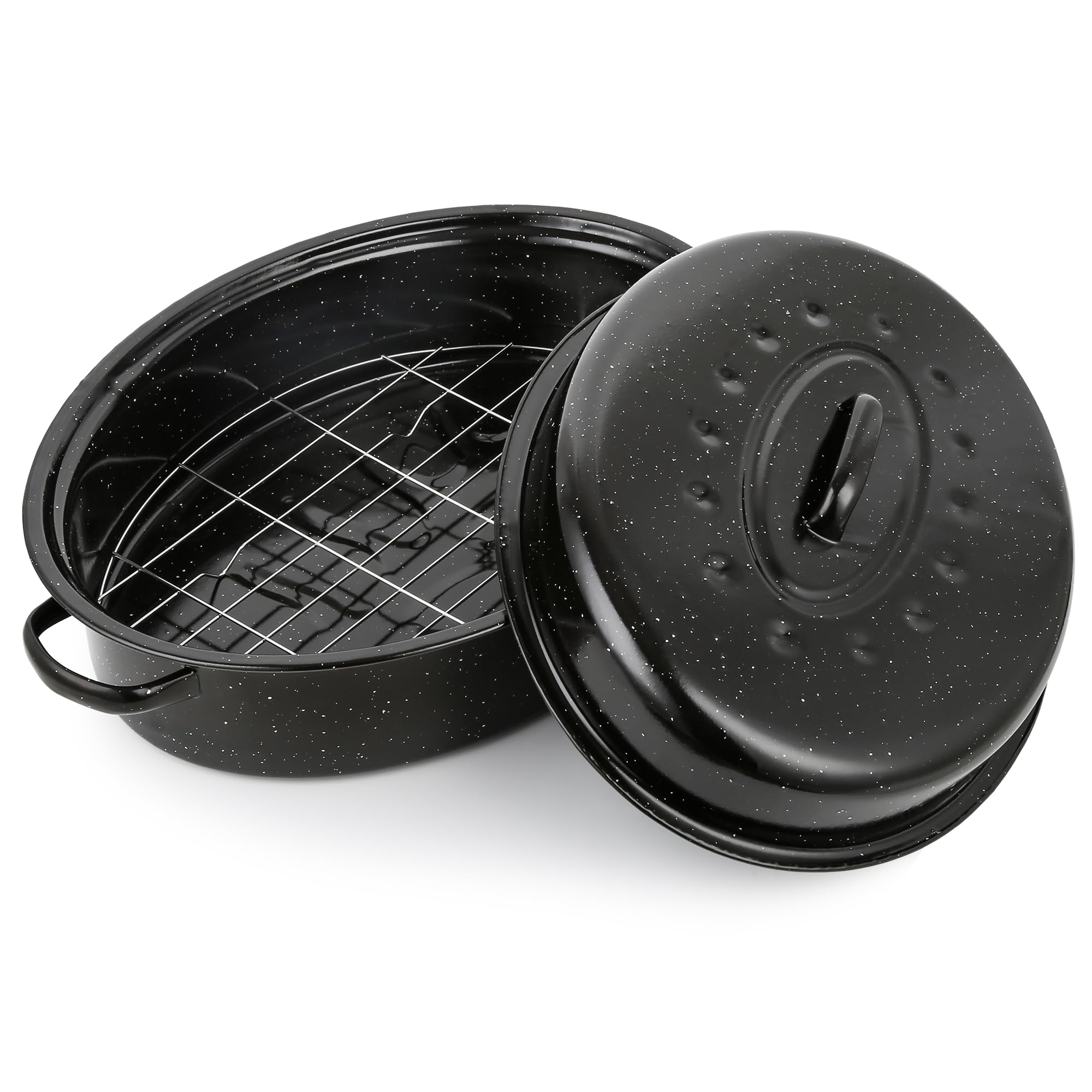 18 Roasting Pan with Lid and Rack, Large Enameled Chicken Roaster for Oven
