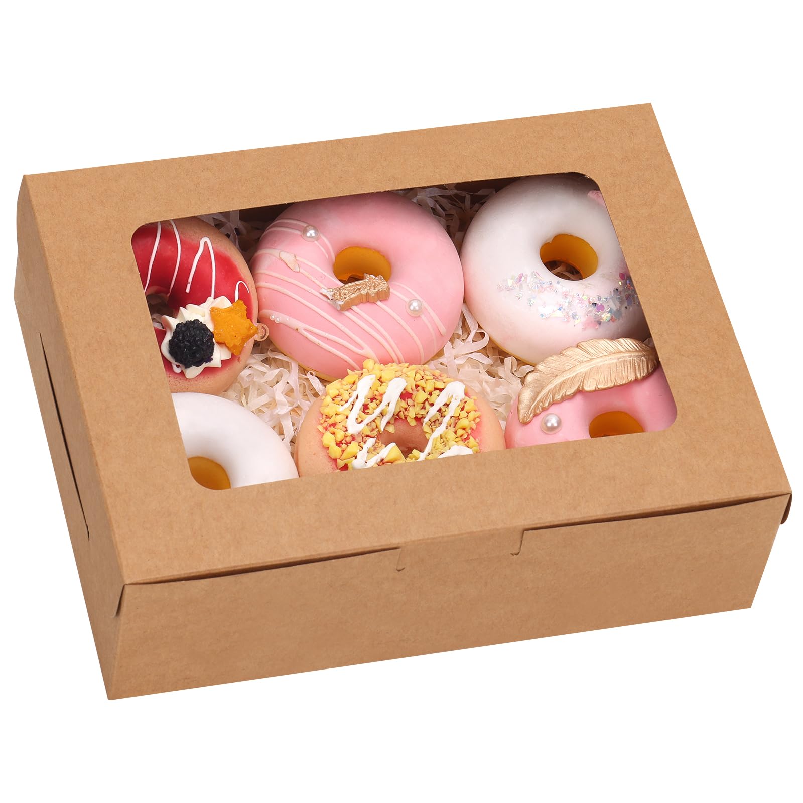 TOMNK 12pcs 8x6x2.5 Inches Brown Bakery Boxes with Window, Cookie Boxes for Chocolate Strawberries, Donuts, Cupcakes, Muffins an