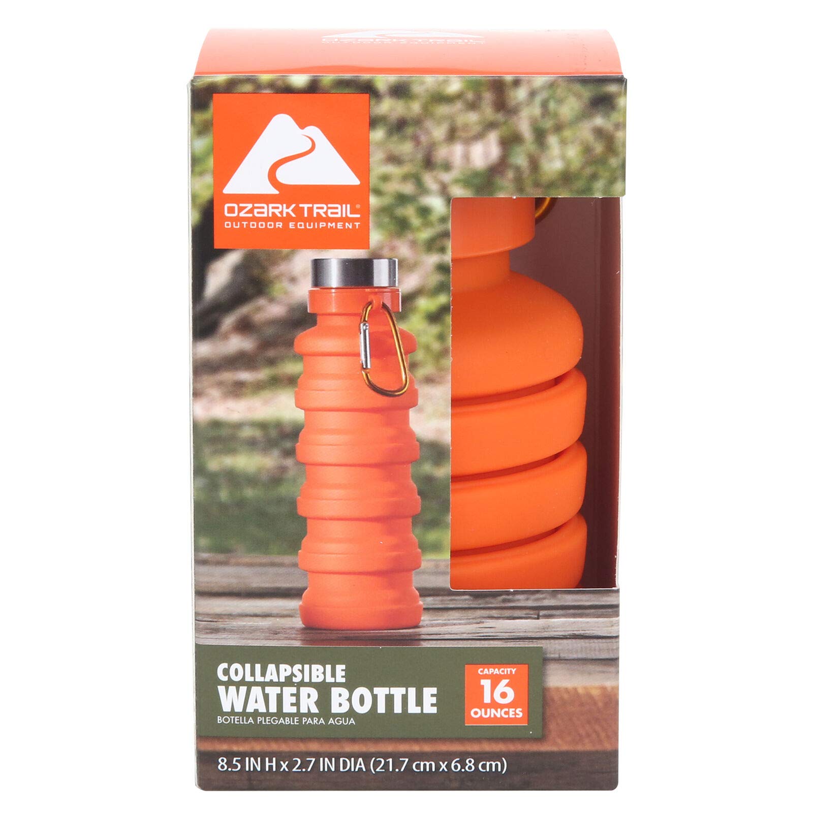 Ozark Trail 16 Oz Collapsible Silicone Water Bottle With Carabiner - Orange