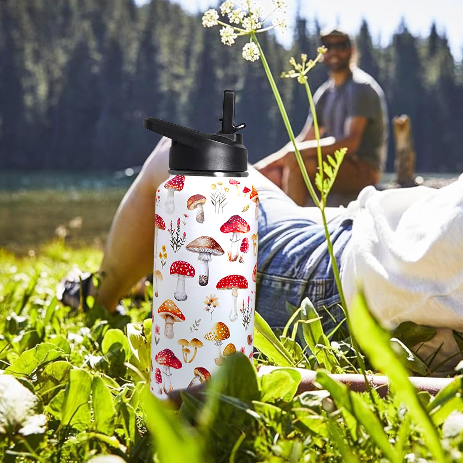 32oz Mushroom Stainless Insulated Aater Water Bottle with Straw,Mushroom Gym Hiking Sports Coffee Mug Cup Water Bottles,Mushroom