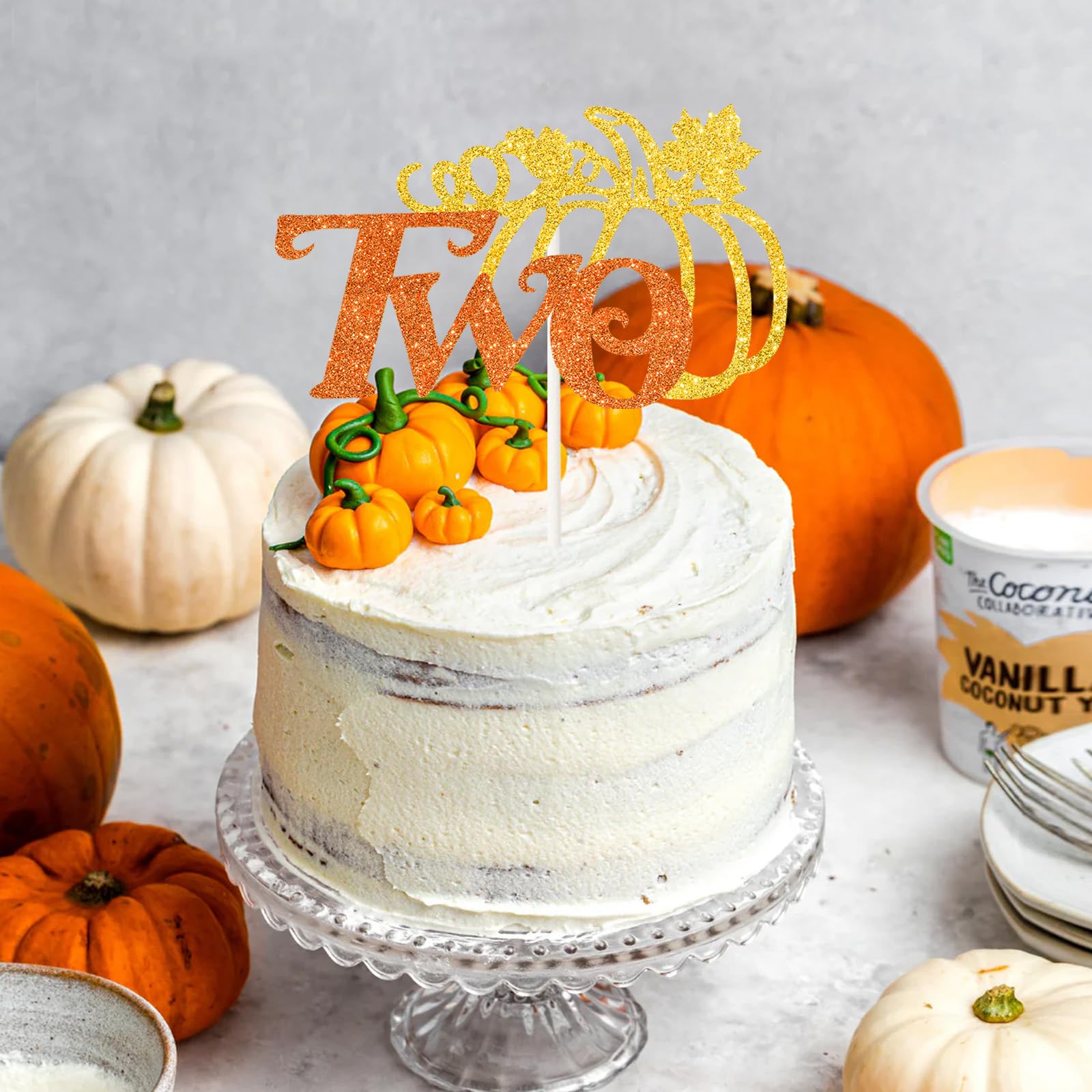 Pumpkin Two Cake Topper - Fall Harvest Theme Pumpkin 2nd Birthday Cake Decor - Autumn Baby Shower Two Years Old Birthday Thanksg