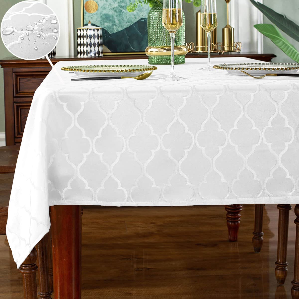 Sastybale Jacquard Tablecloth Damask Pattern Table Cloth Spillproof Wrinkle Resistant Oil Proof Polyester Table Cover For Indoor