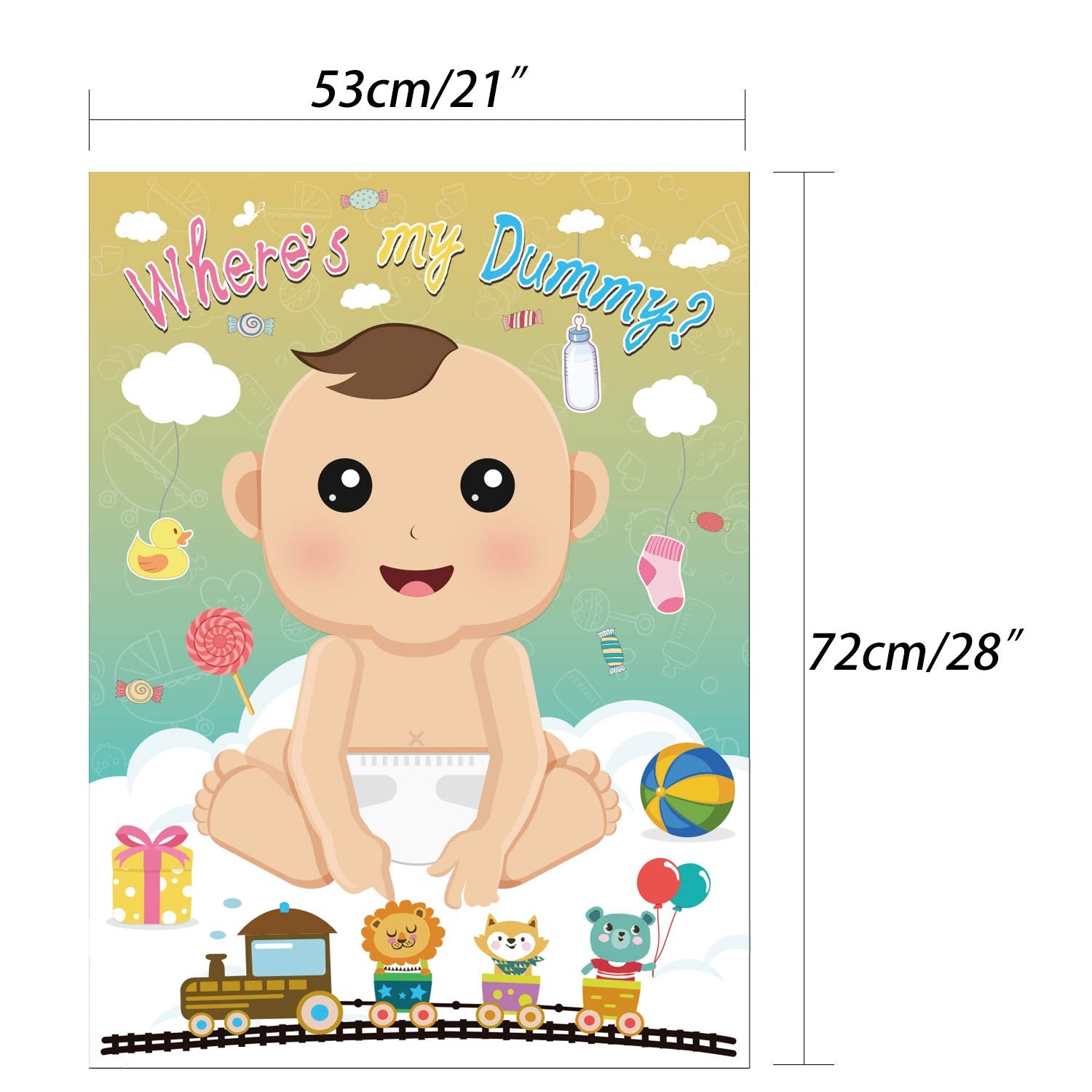 FEPITO Baby Shower Party Games Juegos para Baby Shower Pin The Dummy on The Baby Game with 24Pcs Pacifier Stickers for Baby Shower Party Supplies