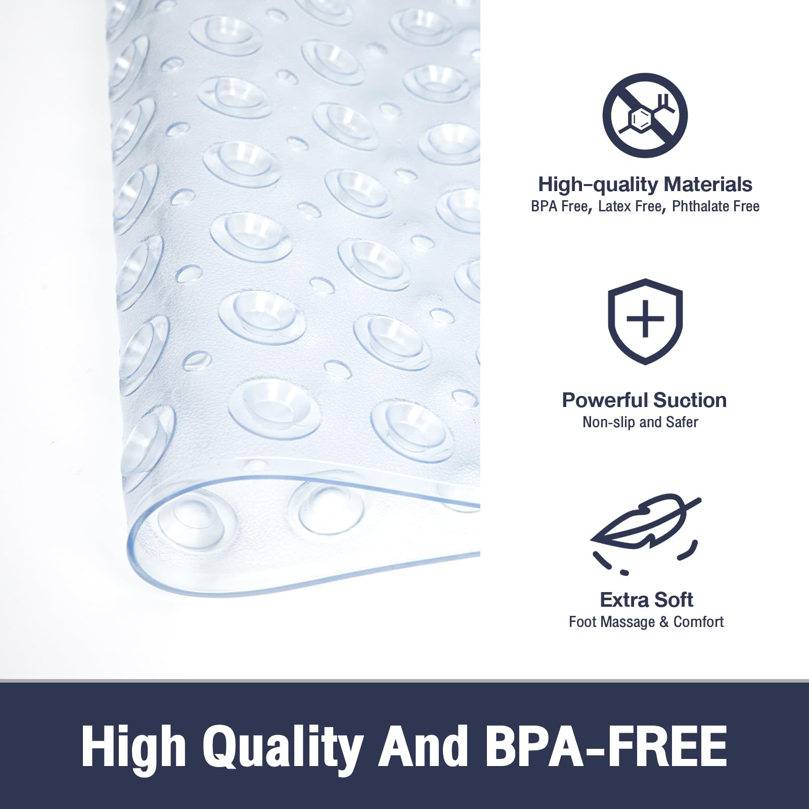 Naoloture Extra Long Clear Bathtub Mat Non Slip, Soft Bath Mat For Tub 40 X 16 Inch Full Size, Bath Tub Shower Mats For Bathroom