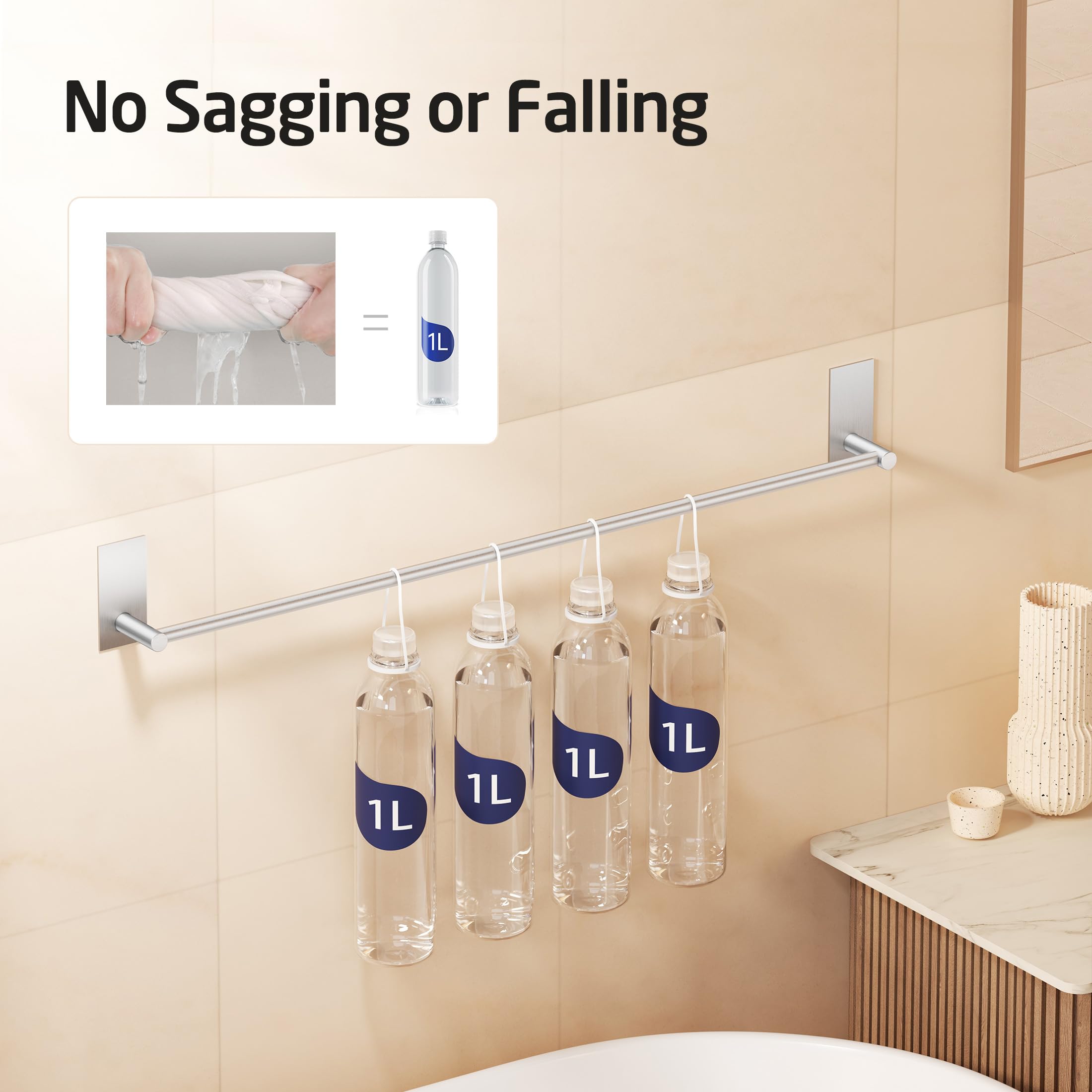 KES Adhesive Towel Bar 30-Inch Bathroom No Drill Towel Holder Sticky on Towel Rack Easy Install SUS304 Stainless Steel Rustproof Brushed Finish  A7000S75B-2