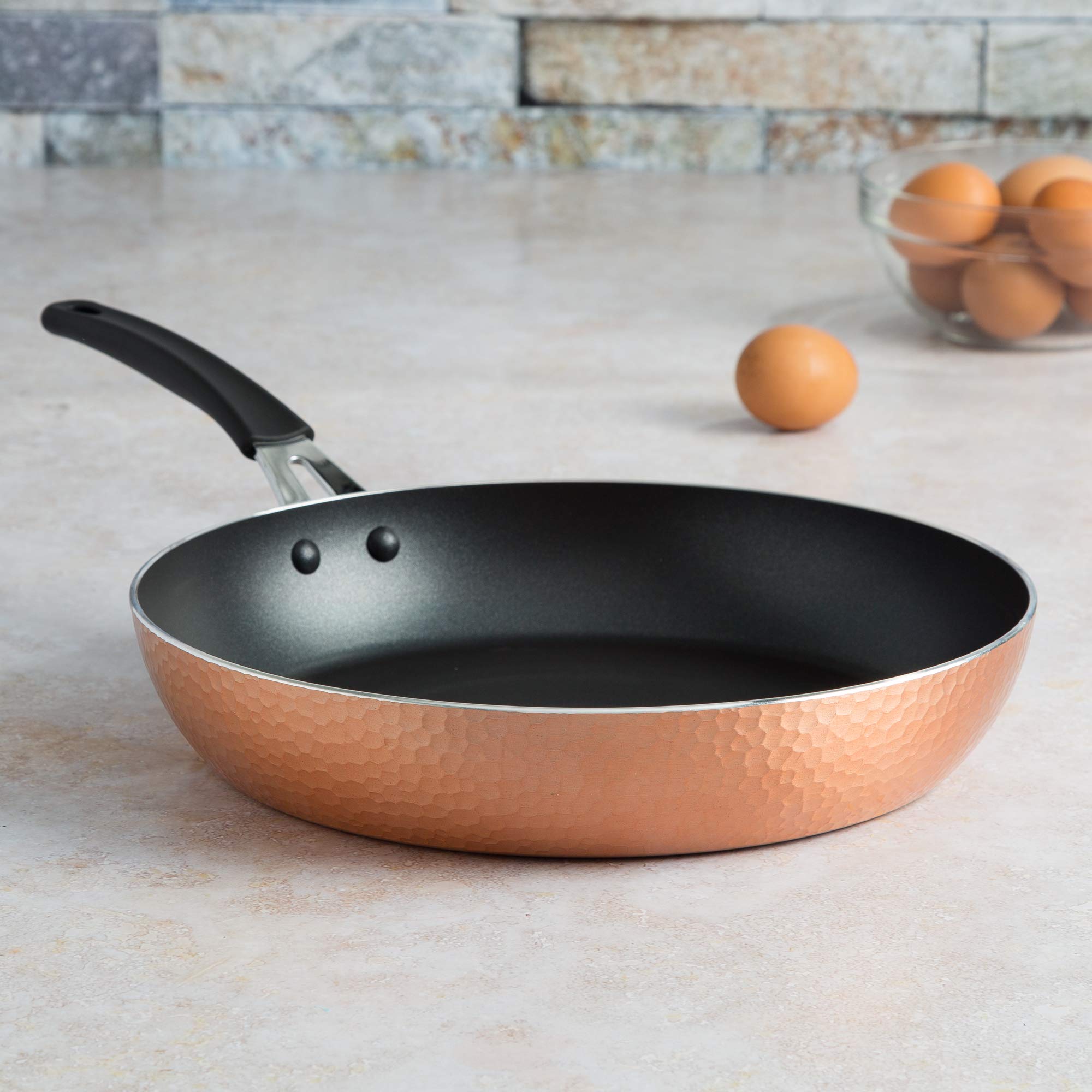Ecolution Impressions Hammered Nonstick Frying Pan, Dishwasher Safe Cookware With Riveted Stainless Steel Handles, 12-Inch, Copp