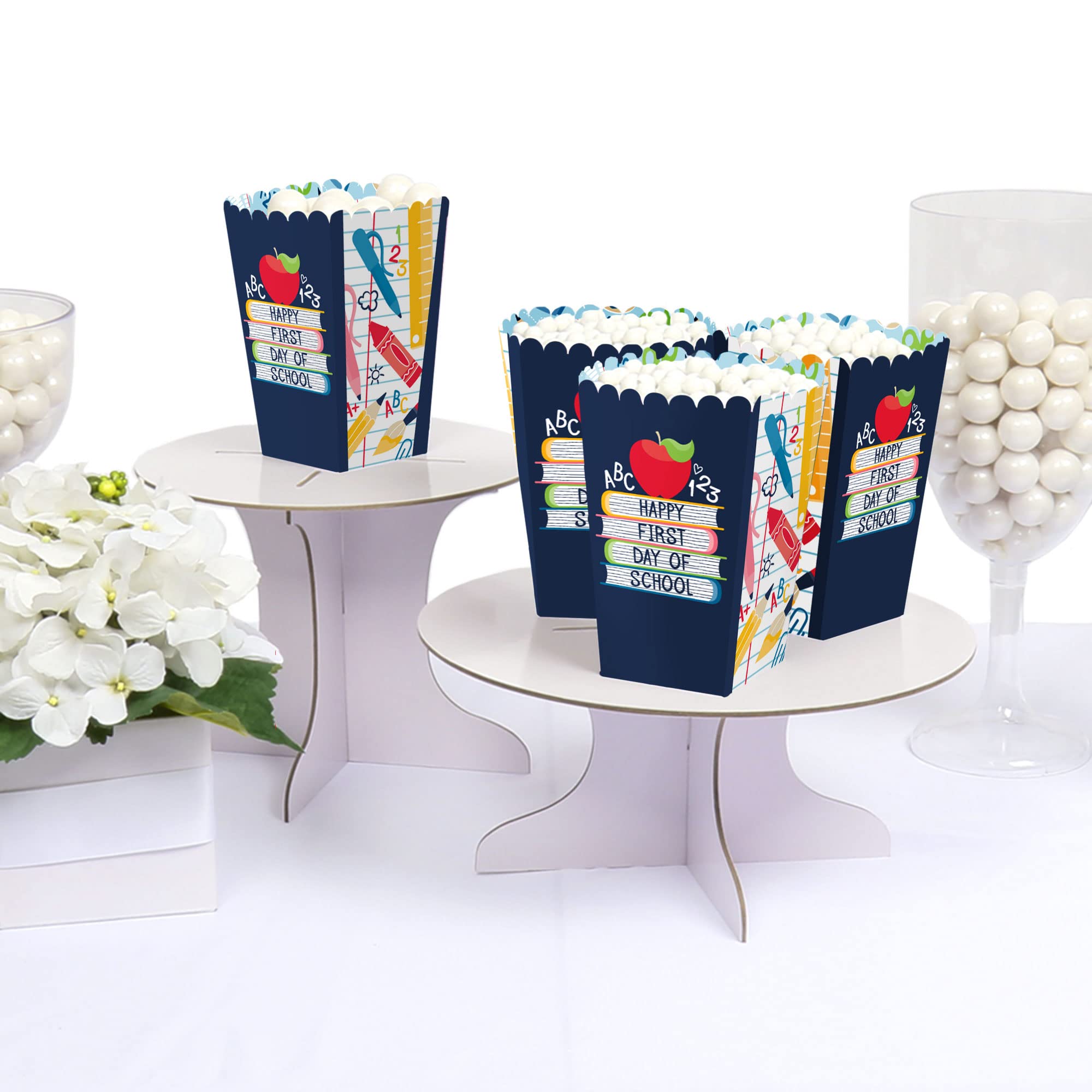 Big Dot Of Happiness First Day Of School - Back To School Classroom Decorations Favor Popcorn Treat Boxes - Set Of 12