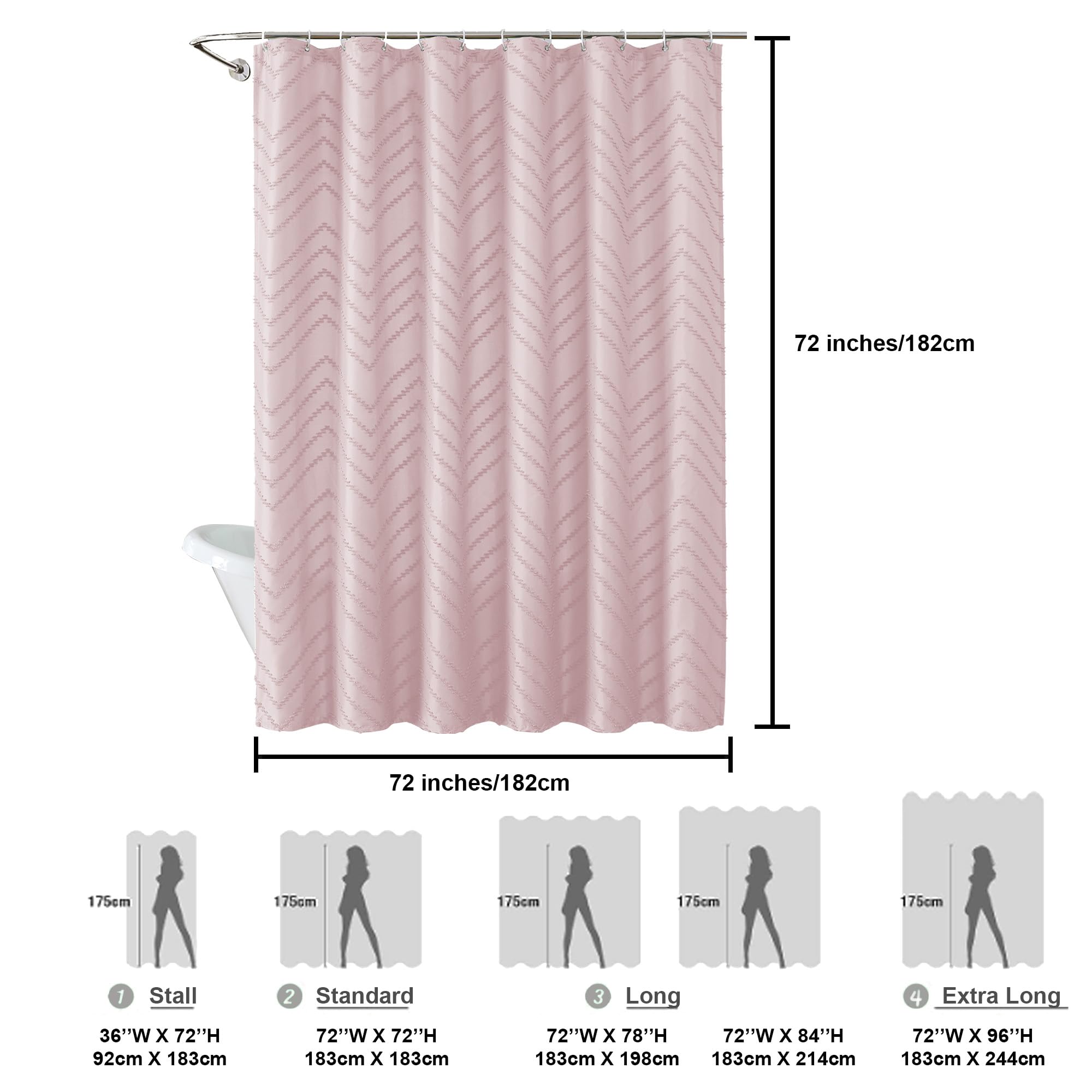 Chyhomenyc Chevron Blush Pink Fabric Shower Curtain 72X72 Inches, Boho Shower Curtain Modern Farmhouse Chic Textured Tufted Chev