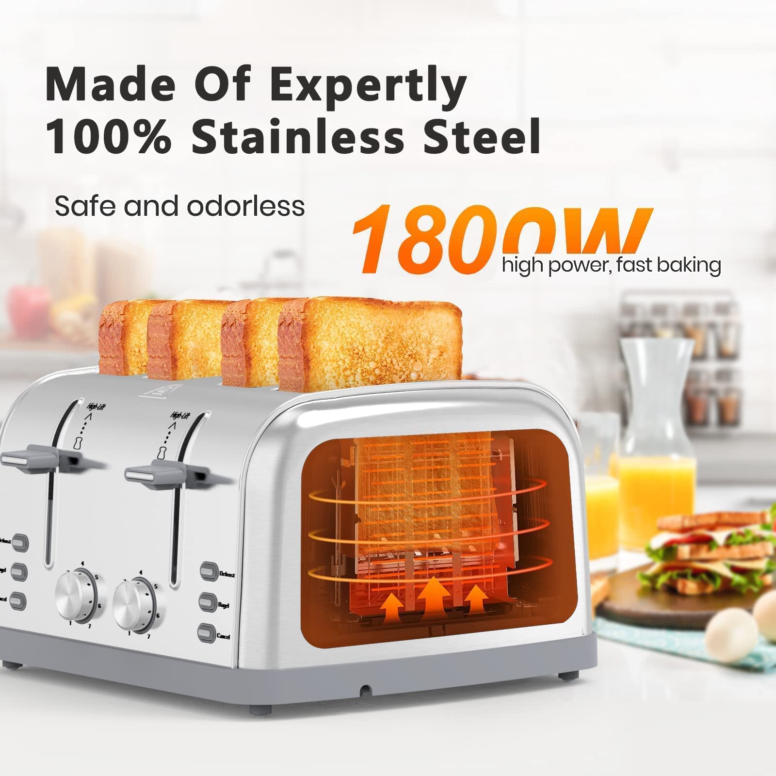 Toaster 4 Slice Retro Stainless Steel Toater with 7 Shade Settings Best Prime Toaster for Waffles  4 Slice Toaster with 3 Mode Bagels and More Lainsten Toaster T-527
