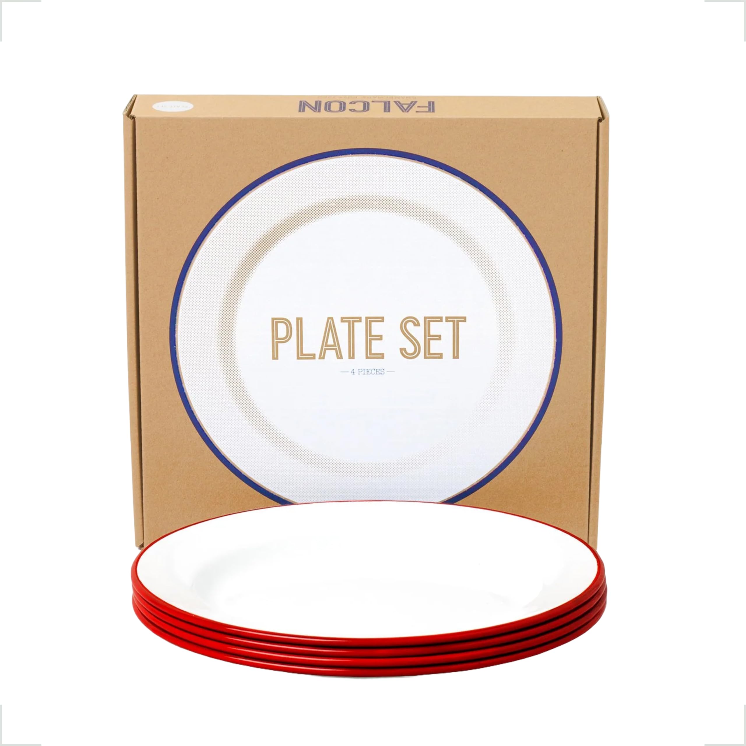 Falcon Enamelware Dinner Plate Set, 9.5 4-Piece Enamel Plates, for Evening Meals, Non-Toxic, Dishwasher Safe & Freezer Friendly,