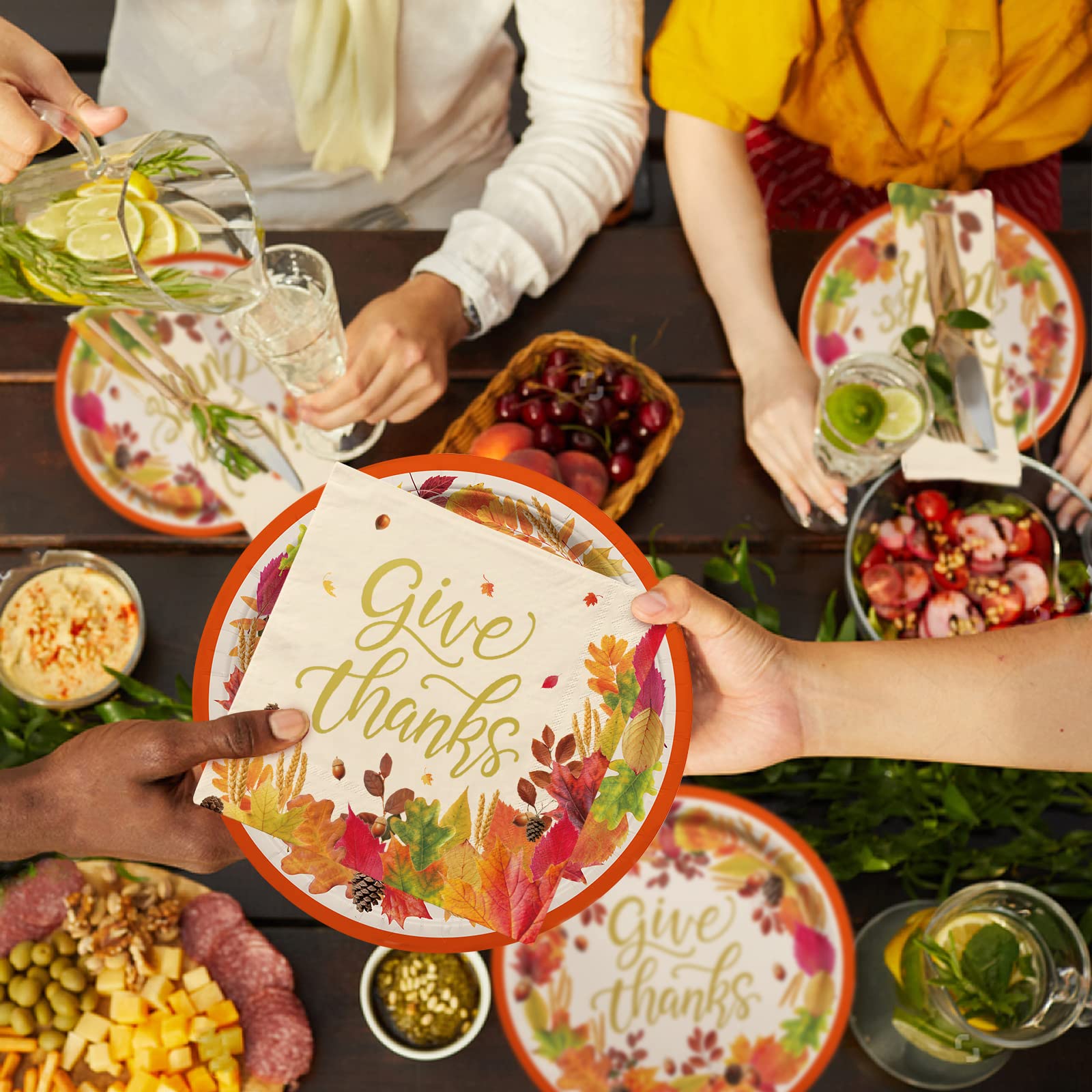 Fall Theme Thanksgiving Party Supplies Kit, Serve 50, Autumn Harvest Disposable Dinnerware Includes: Paper Dinner Plates, Desser