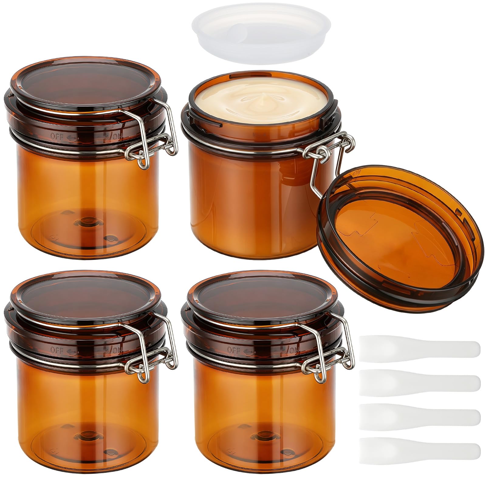 Segbeauty 7.4oz 4pcs Plastic Amber Cream Jars with Lid for Cosmetic liquids