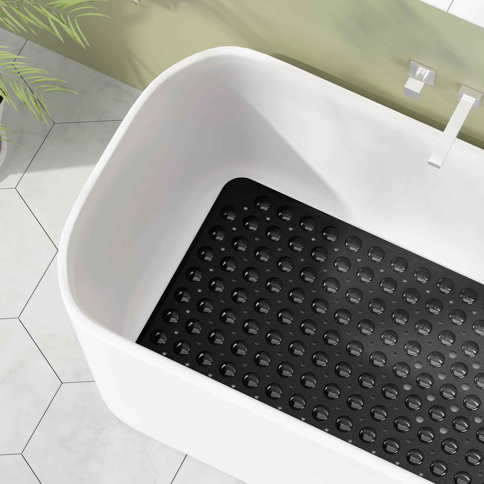 AmazerBath Black Bath Mat for Tub Non Slip Bathtub Mat  40 x 16 Inches  Bath Tub Mats Non Slip Shower Mat with Suction Cups and Drain Holes  Non Slip Bath Mat for Shower Machine Washable