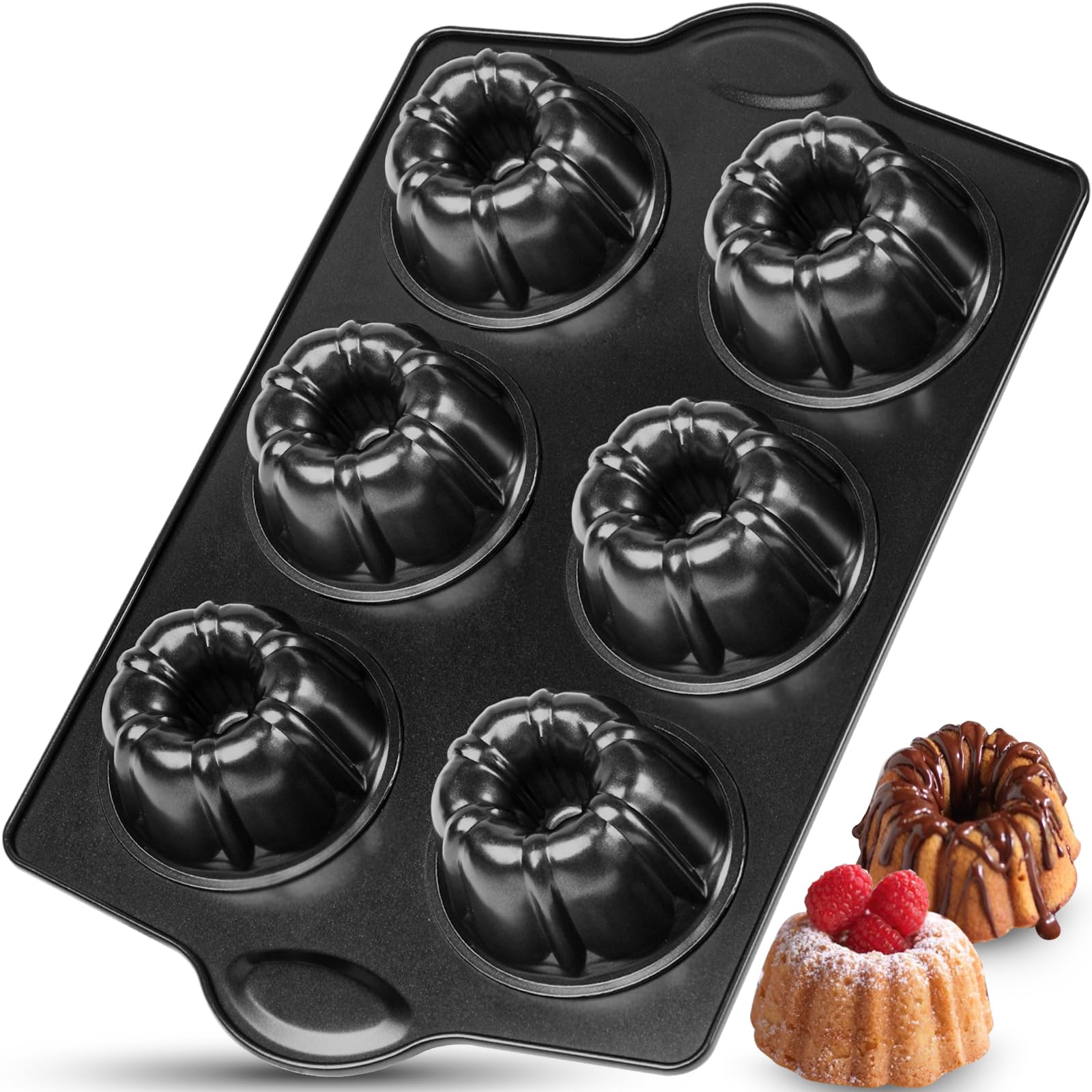 Webake Mini Fluted Cake Pan for Baking, Nonstick 3.5 Small Fluted Cake Pans Heavy Gauge Carbon Steel, 6Cavity