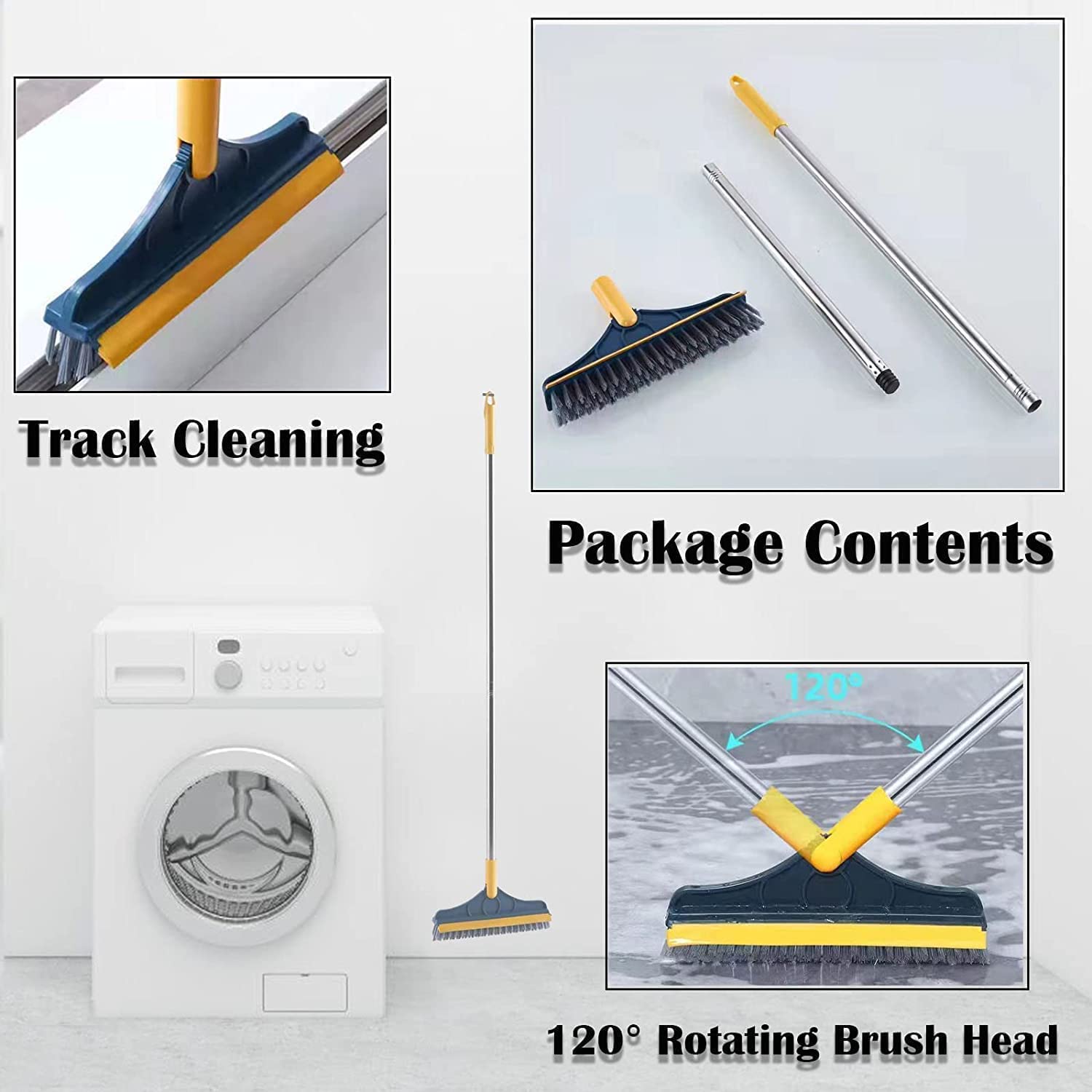 Vihlanath Bathroom Cleaning Brush With Wiper - Bathroom Cleaning Brush Long Handle 180 Rotate Toilet Brush Bathroom Tiles Cleani