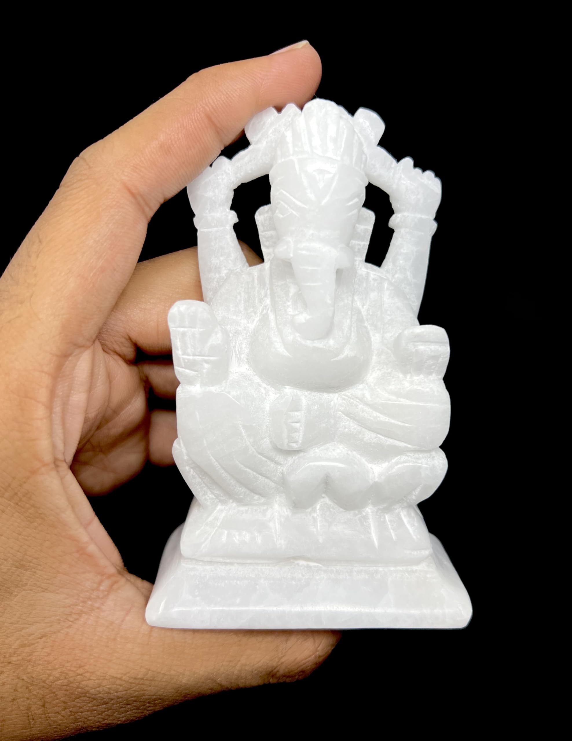 Mahant Ji Pure Siddha Marble Ganesha Idol Or Ganesh Ji Ki Murti Right Side Trunk With Gangajal And Chandan From Kashi (Weight 18