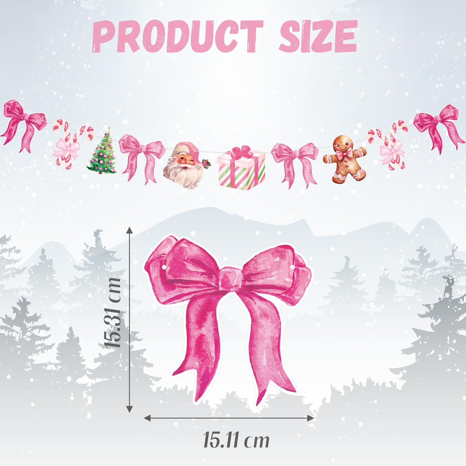 Oudain 2 Pack Pink Christmas Paper Garland 6.56 ft Christmas Tree Santa Gingerbread Man Candy Cane Pink Bow Hanging Bunting Bann